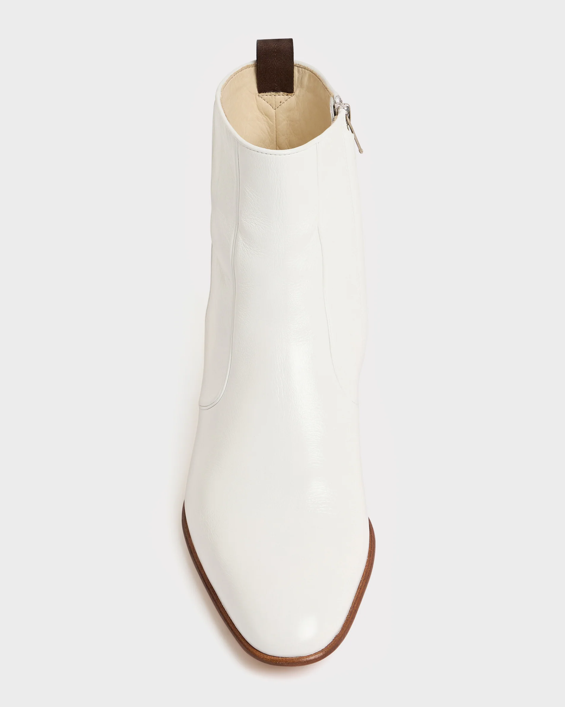 BOTTINES ZIPPÉES EN CUIR DE VEAU BRILLANT - BLANC CASSÉ - Image 4