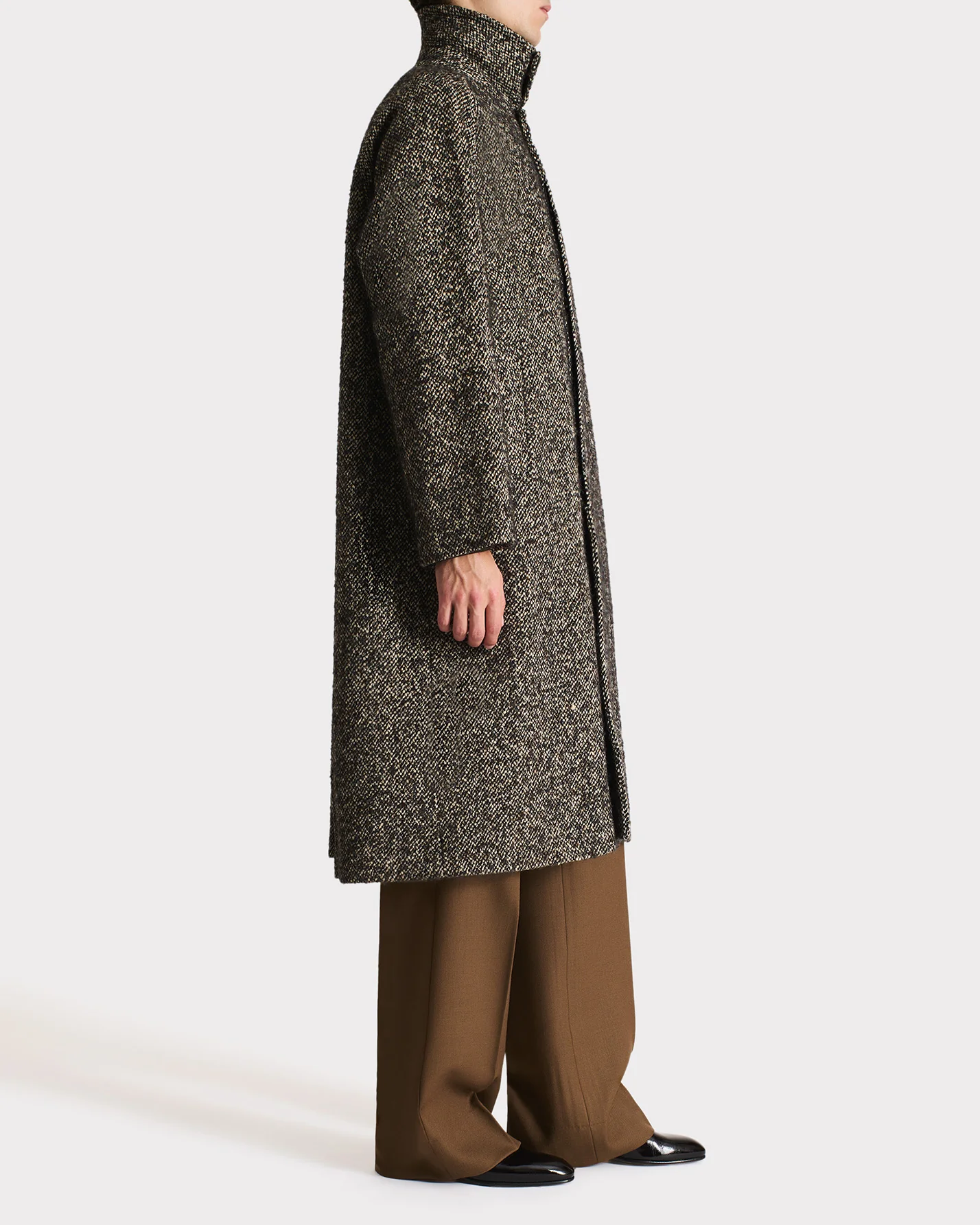 CAR COAT EN TWEED DE LAINE ET POLYESTER - NOIR ET BEIGE - Image 5