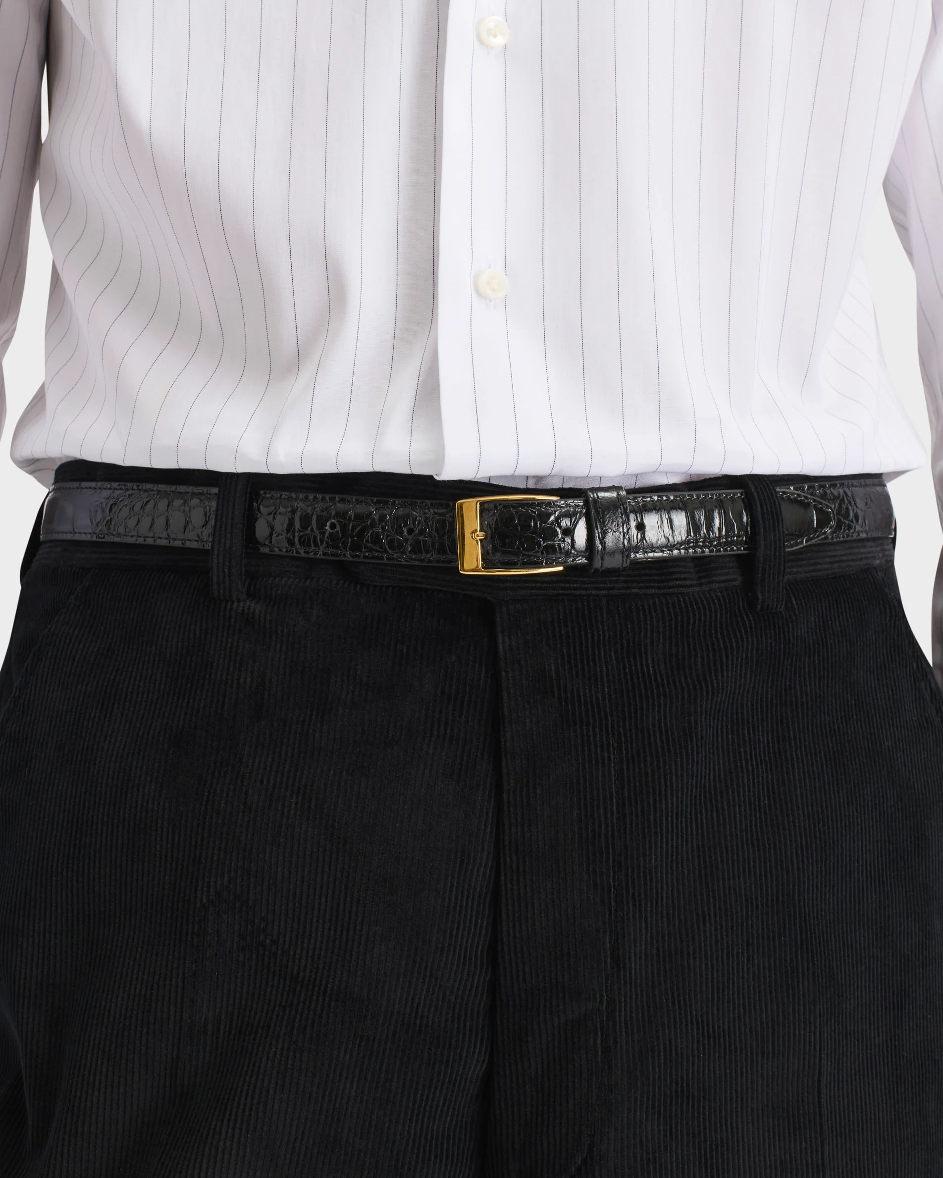 CEINTURE FINE EN CUIR DE VEAU EMBOSSÉ - NOIRE - Image 3