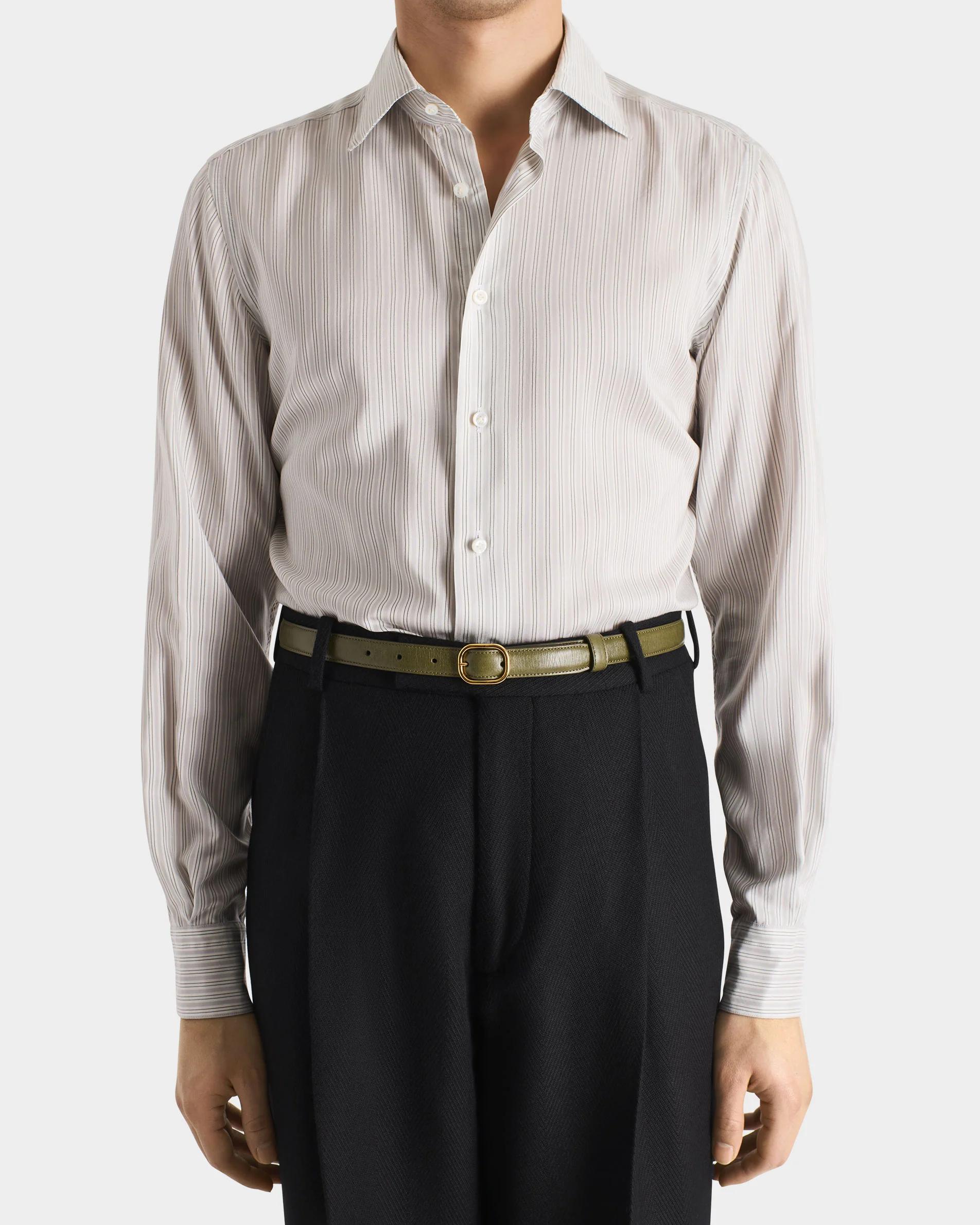 CEINTURE FINE EN CUIR DE VEAU BRILLANT - OLIVE - Image 3