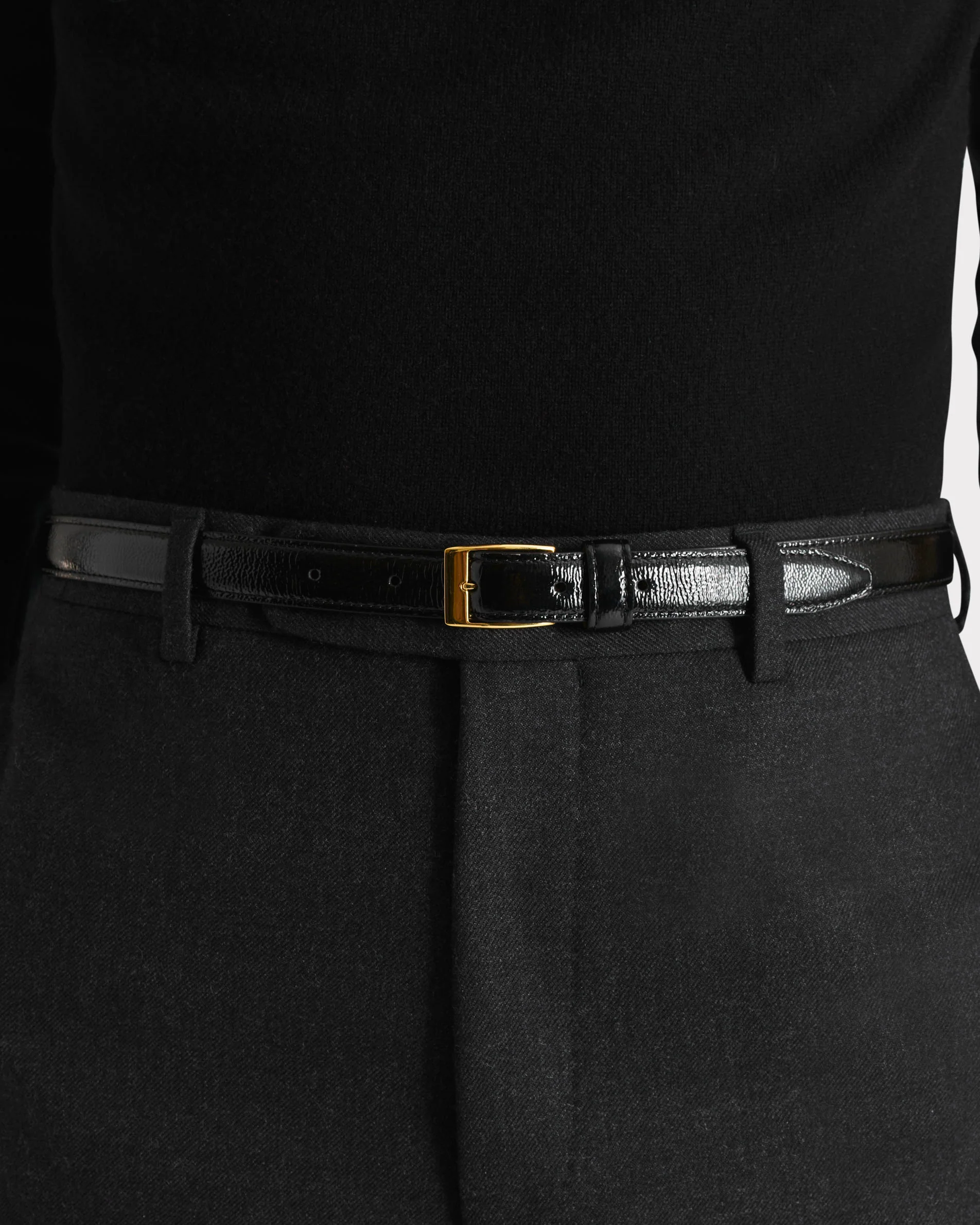 CEINTURE FINE EN CUIR DE VEAU VERNI CRAQUELÉ - NOIRE - Image 3