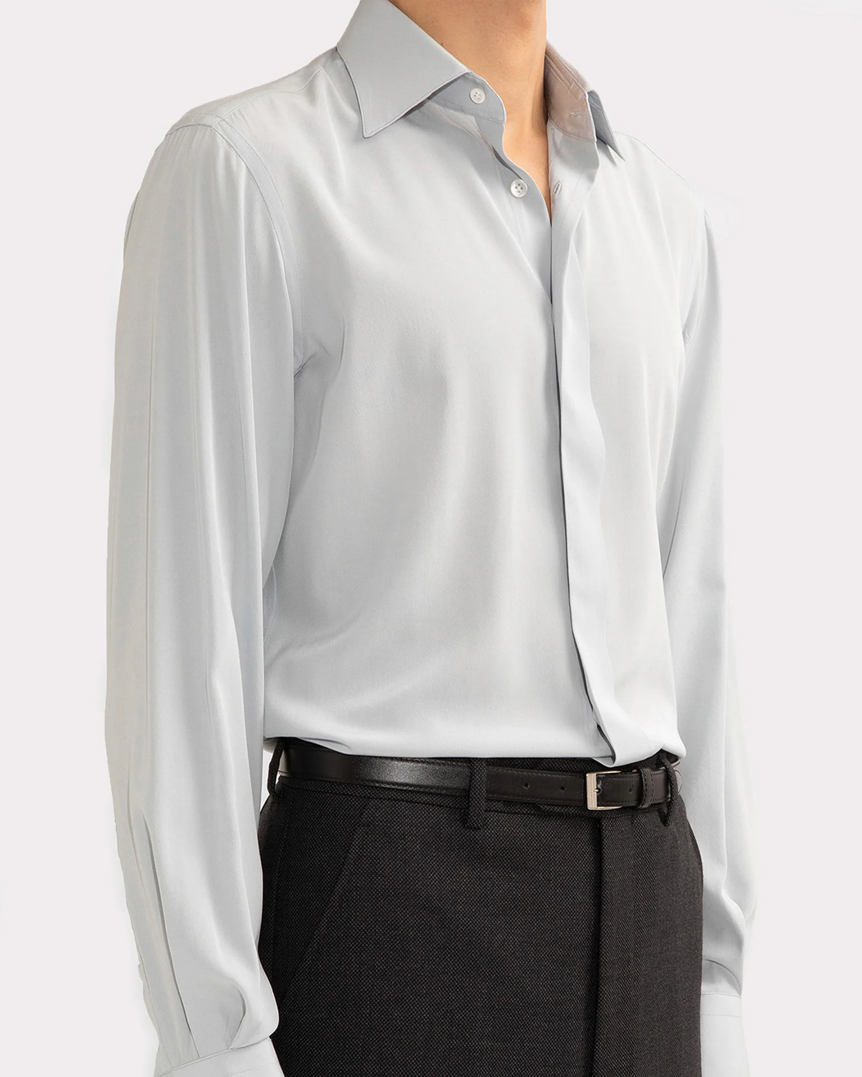 CHEMISE COL CLASSIQUE EN CRĂPE DE SOIE - BLEU POUDRE - Image 3