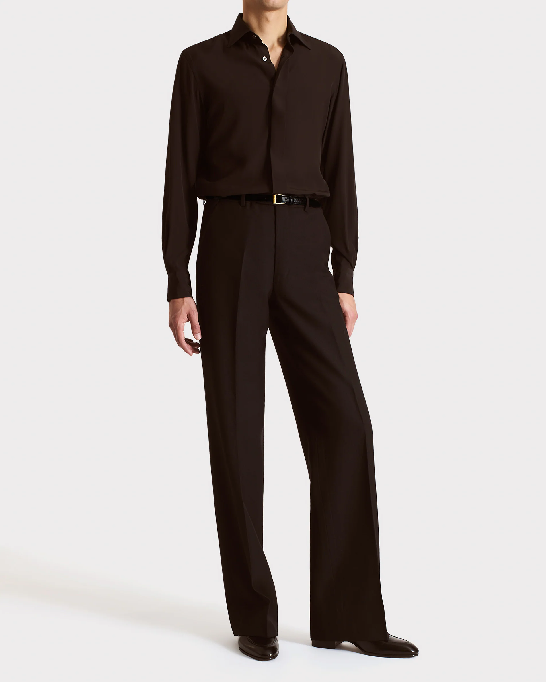 CHEMISE COL CLASSIQUE EN CRĂPE DE SOIE - CHOCOLAT FONCĂ - Image 4