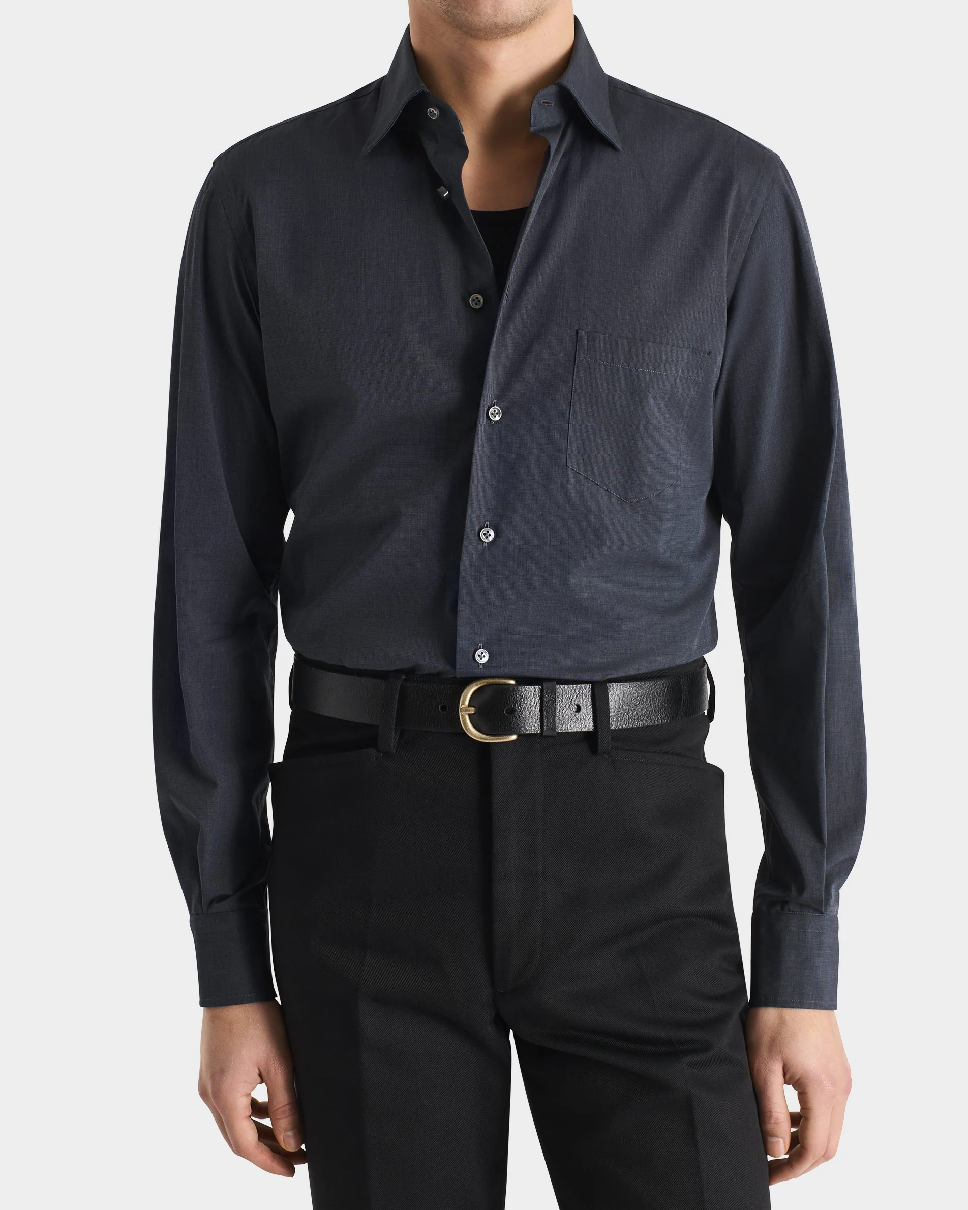 CHEMISE COL CLASSIQUE EN DRAP DE COTON - GRIS ARDOISE