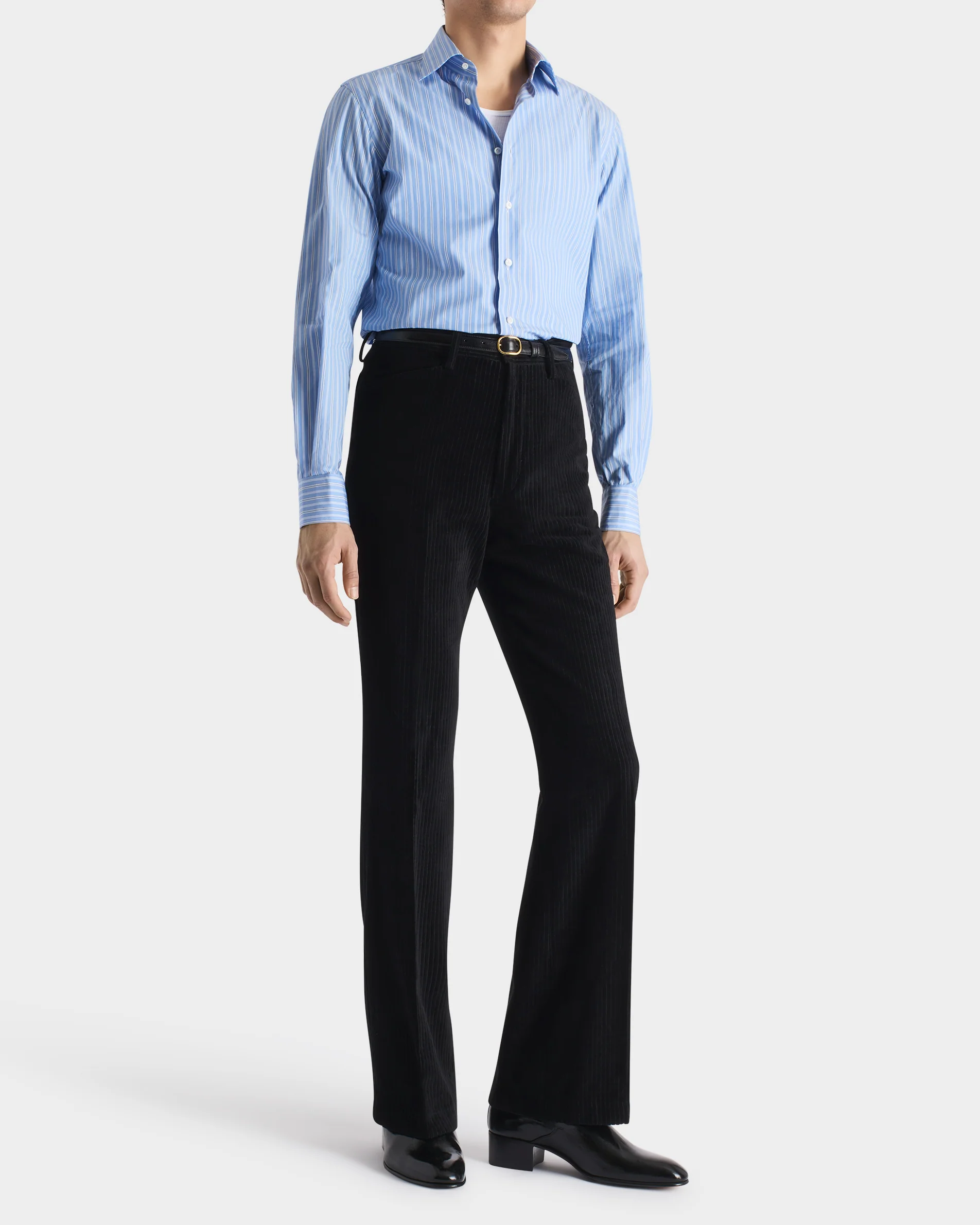 CHEMISE COL CLASSIQUE EN POPELINE DE COTON SUPIMA - BLEUE À RAYURES - Image 4