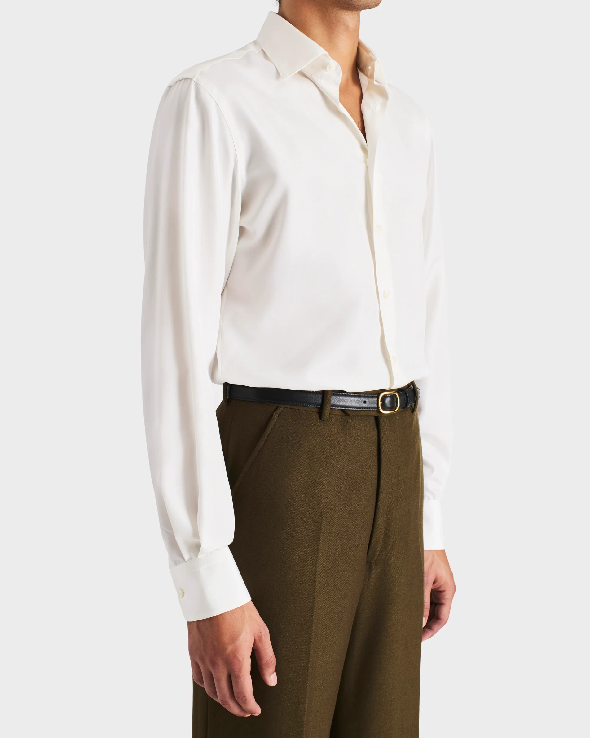 CHEMISE COL CLASSIQUE EN POPELINE DE SOIE - BLANC CASSÉ - Image 3