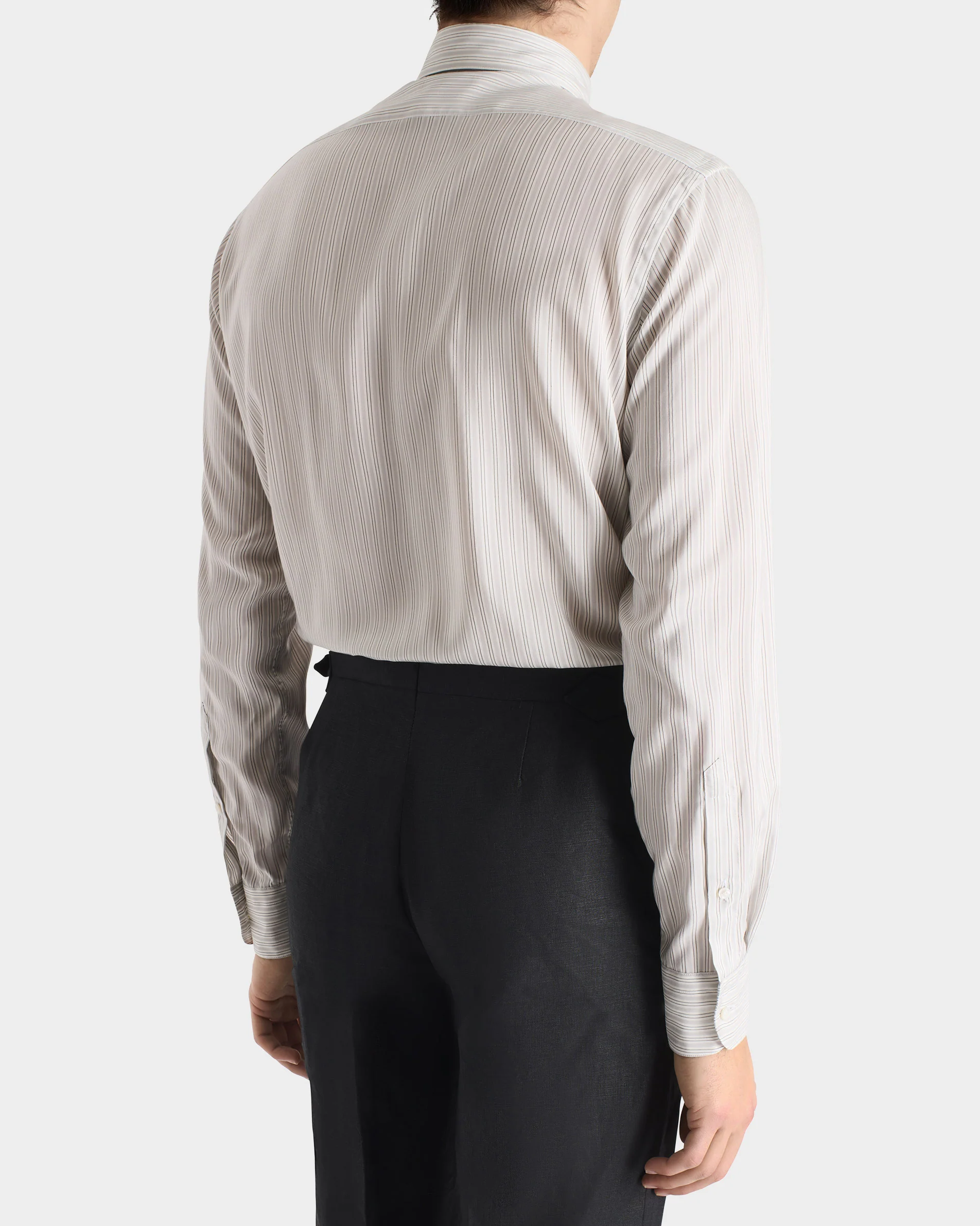CHEMISE COL CLASSIQUE EN POPELINE DE SOIE - BLANCHE Ă RAYURES GRISES - Image 3