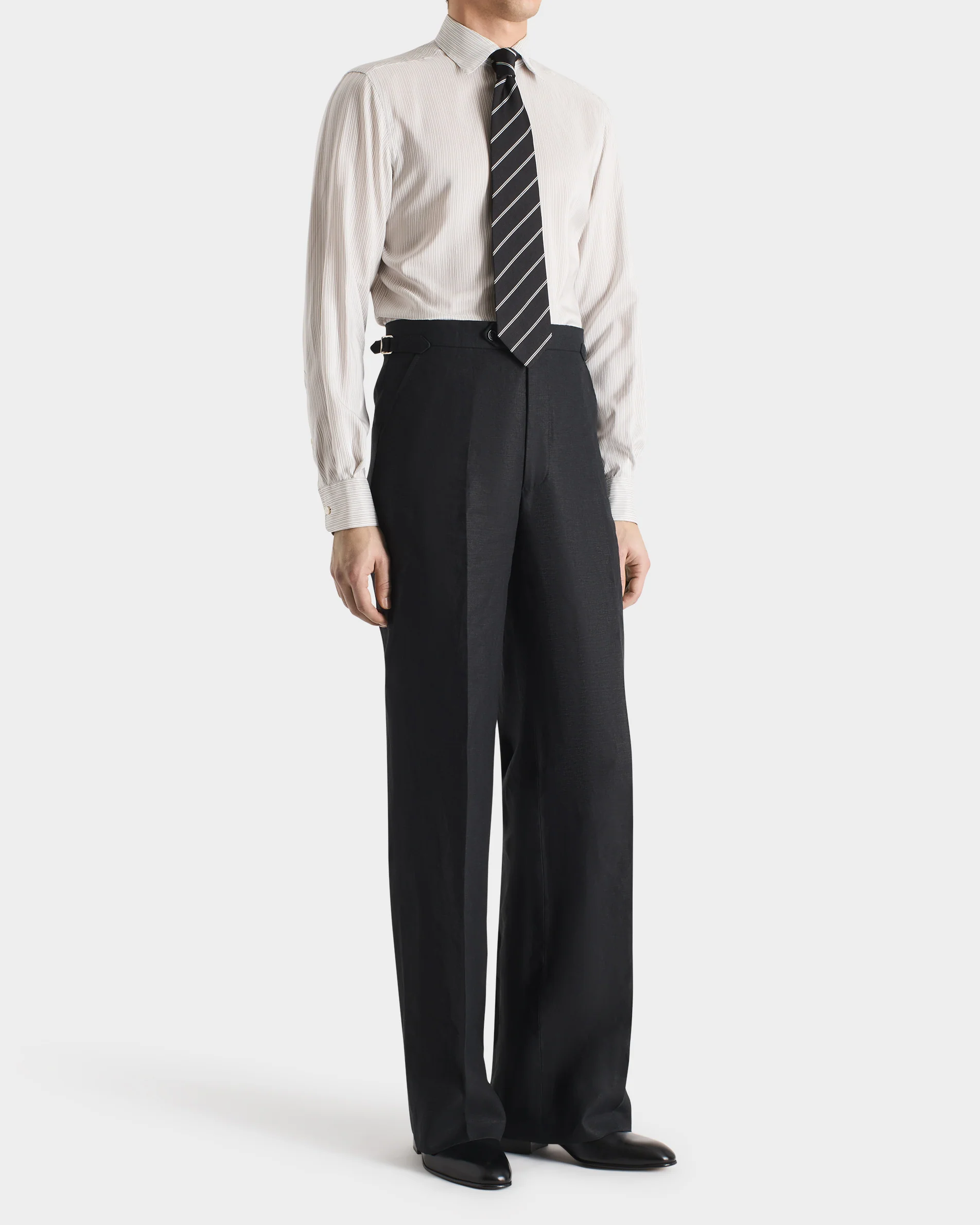 CHEMISE COL CLASSIQUE EN POPELINE DE SOIE - BLANCHE Ă RAYURES GRISES - Image 5