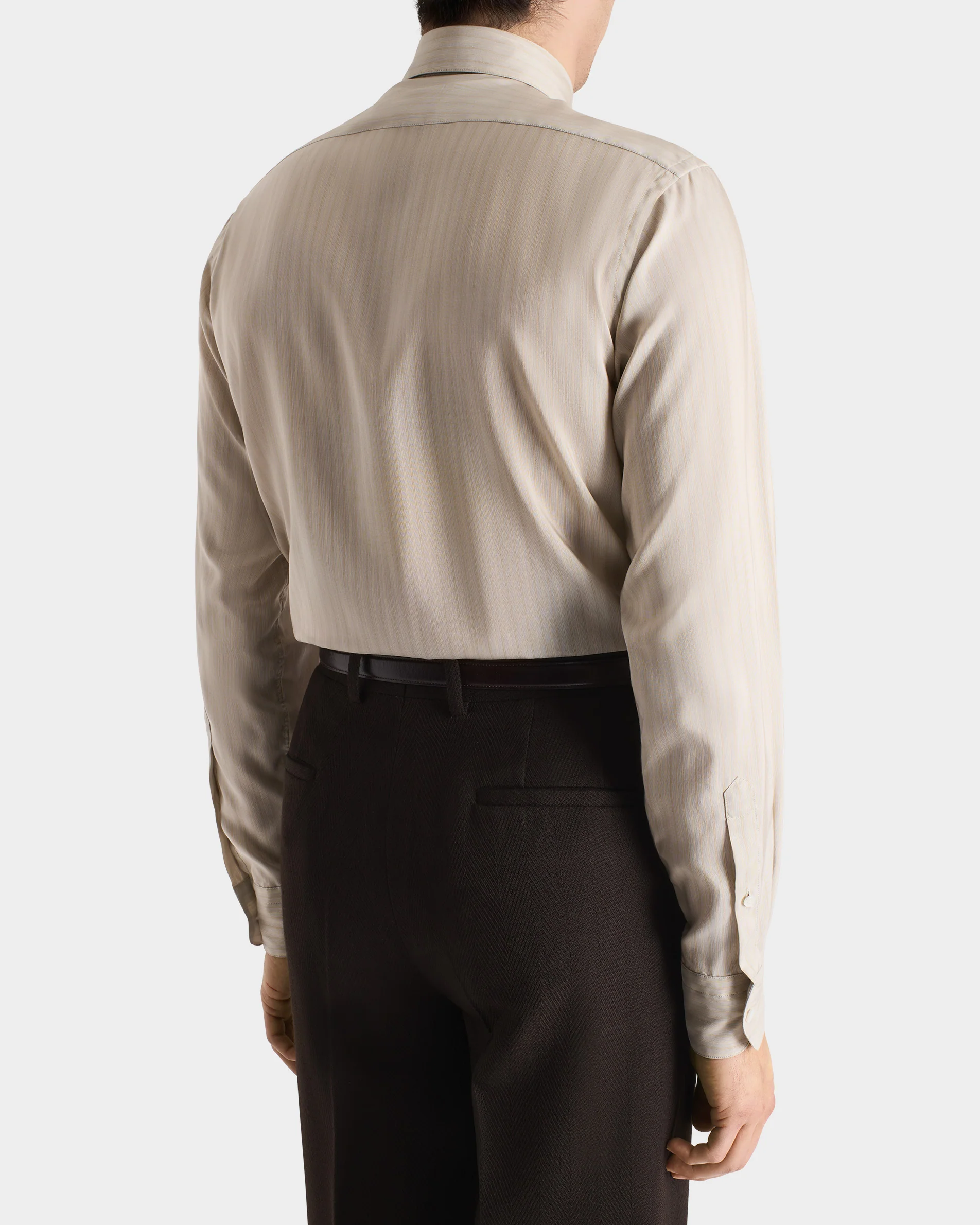 CHEMISE COL CLASSIQUE EN POPELINE DE SOIE - CHAMPAGNE Ă RAYURES - Image 3