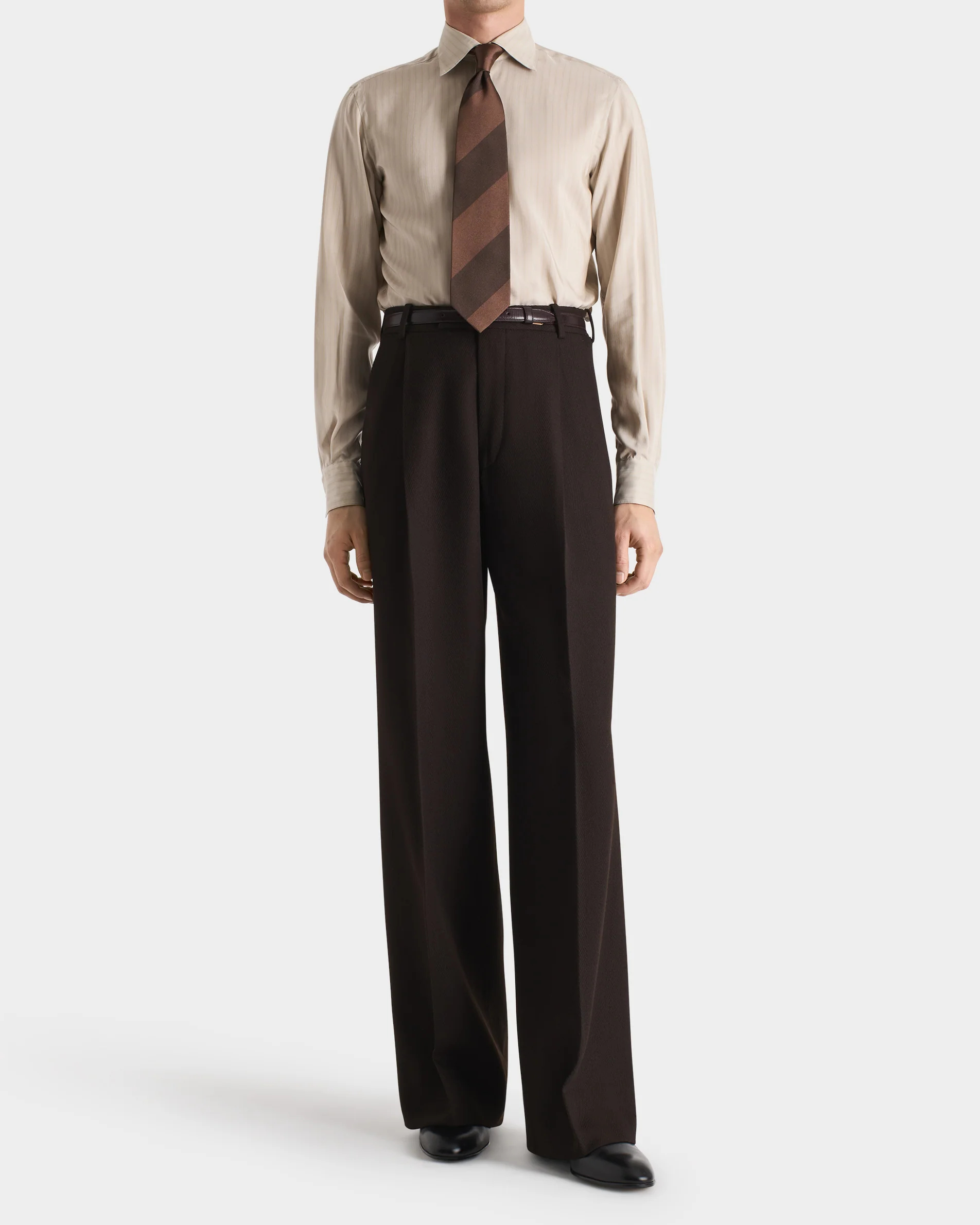 CHEMISE COL CLASSIQUE EN POPELINE DE SOIE - CHAMPAGNE Ă RAYURES - Image 4