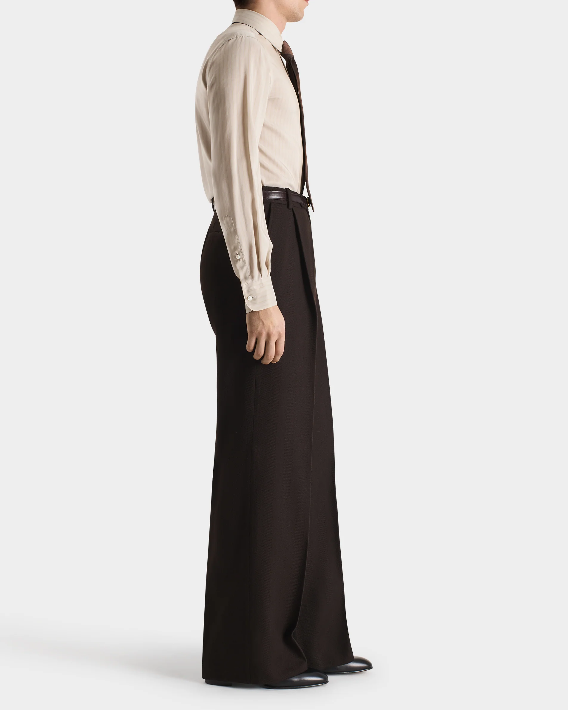 CHEMISE COL CLASSIQUE EN POPELINE DE SOIE - CHAMPAGNE Ă RAYURES - Image 5