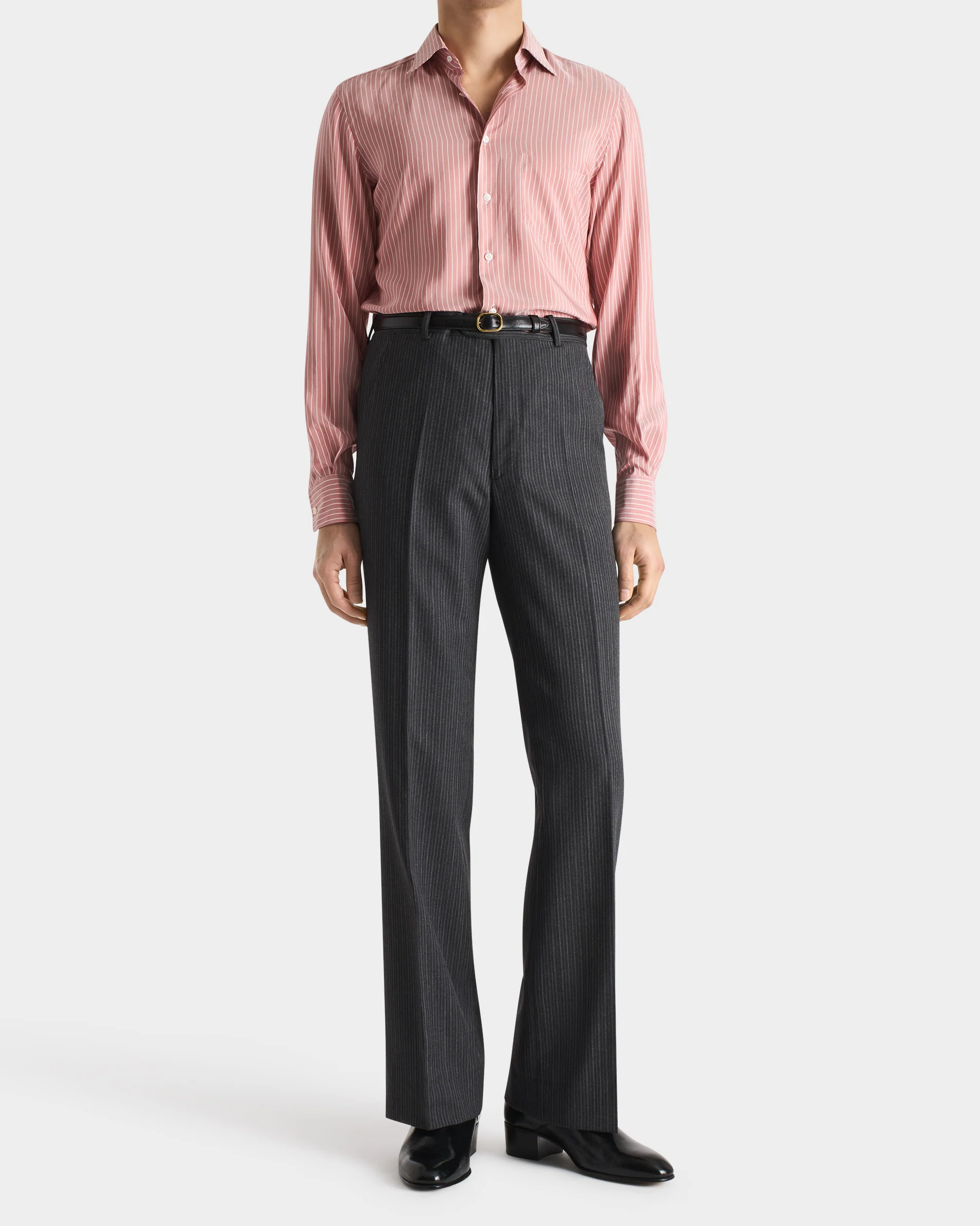 CHEMISE COL CLASSIQUE EN POPELINE DE SOIE - CORAIL À RAYURES - Image 3