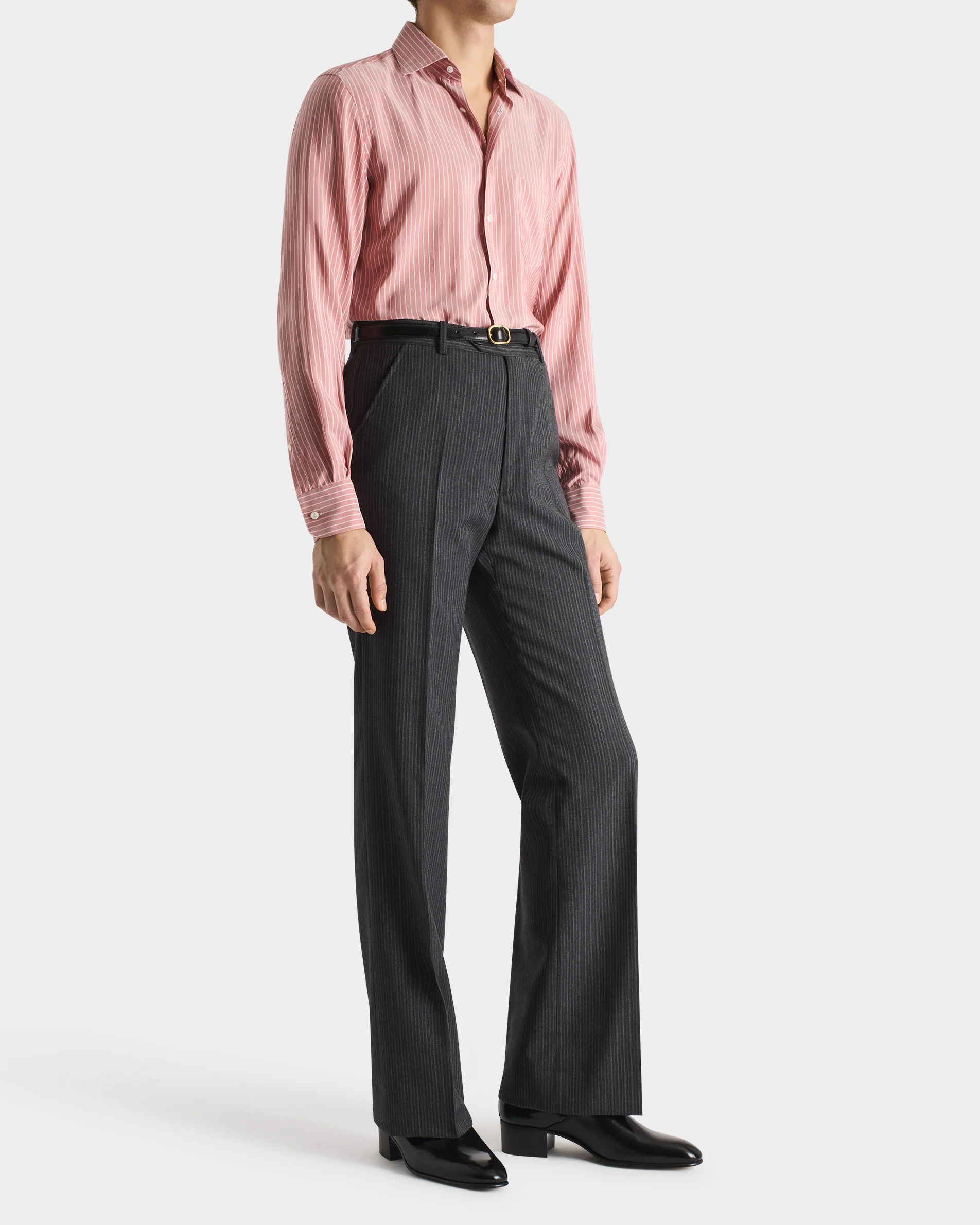 CHEMISE COL CLASSIQUE EN POPELINE DE SOIE - CORAIL À RAYURES - Image 4