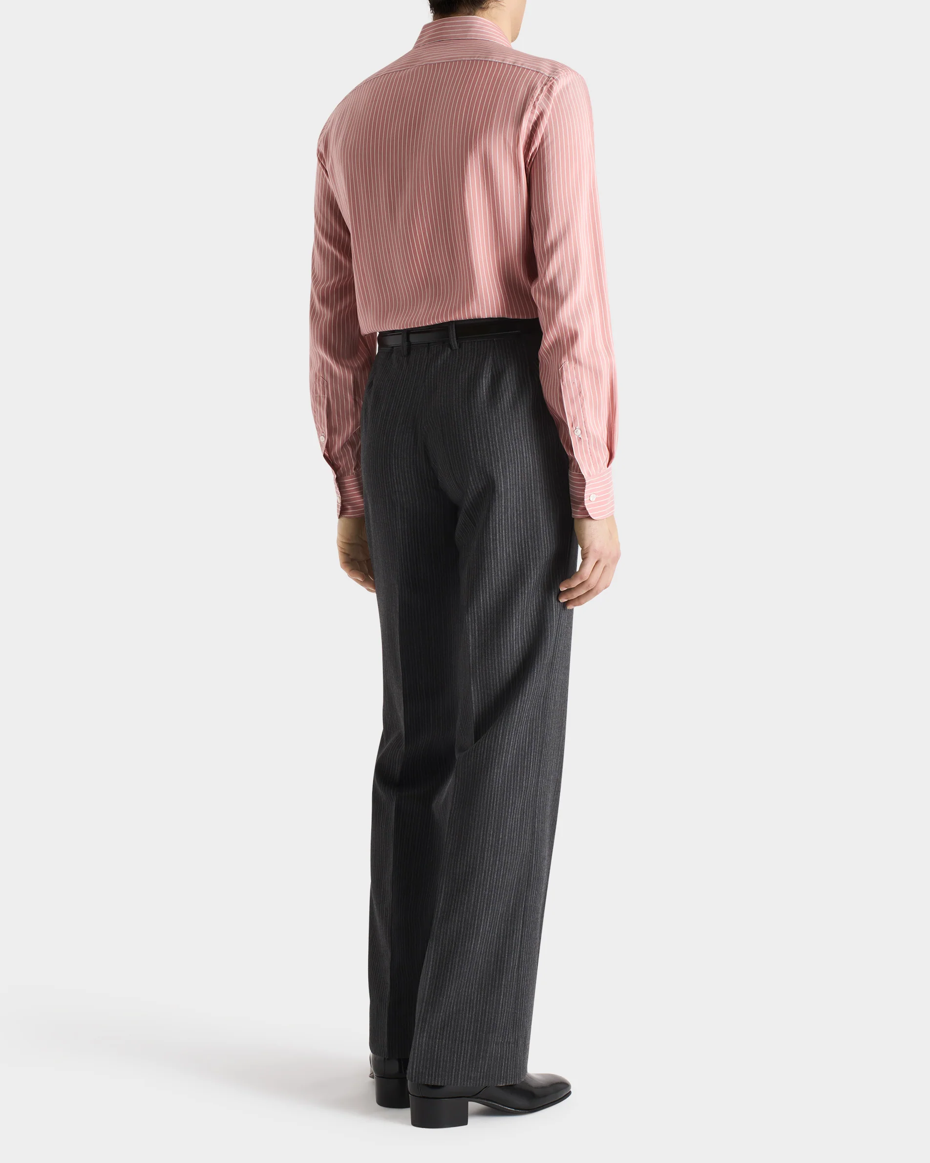 CHEMISE COL CLASSIQUE EN POPELINE DE SOIE - CORAIL À RAYURES - Image 5