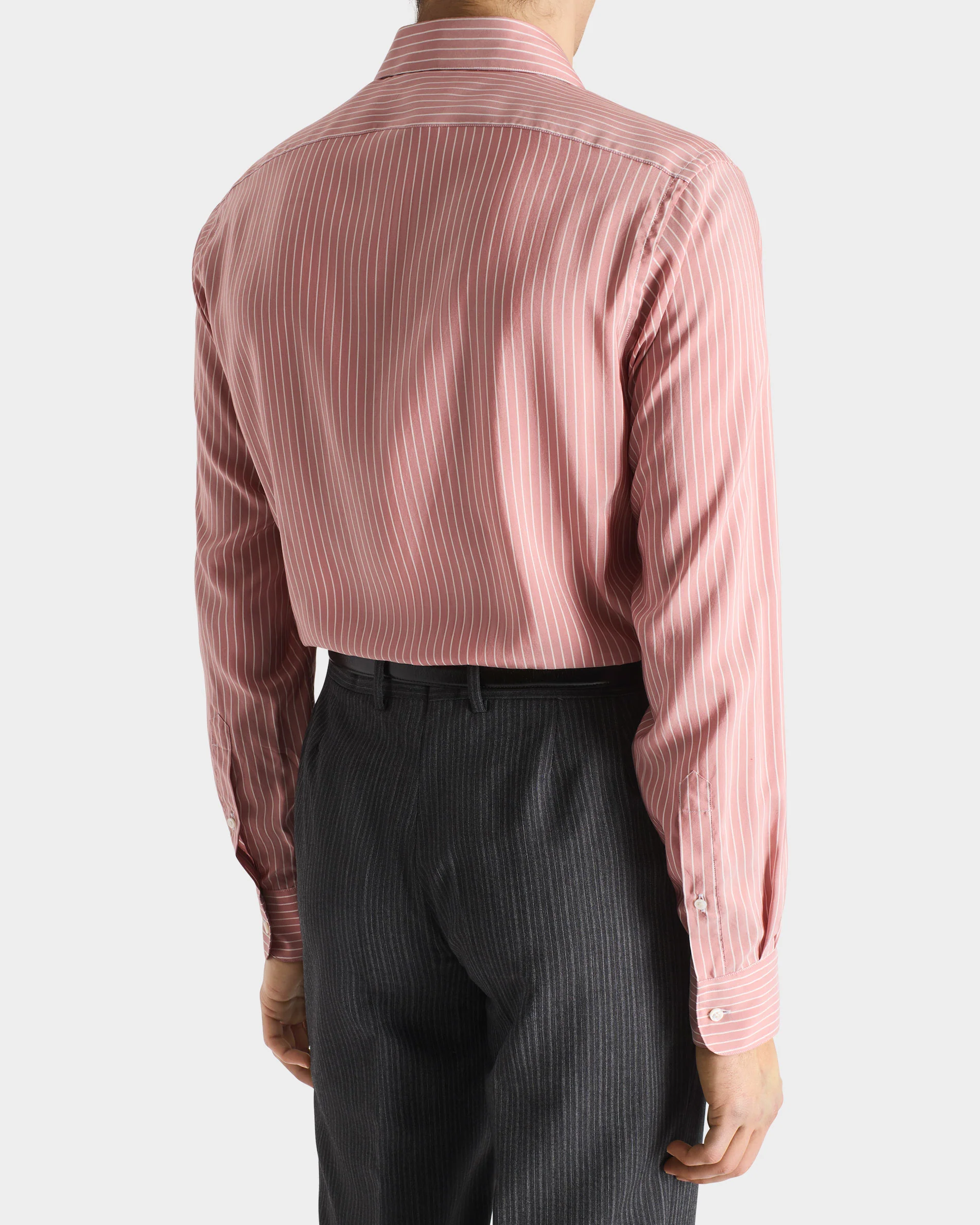 CHEMISE COL CLASSIQUE EN POPELINE DE SOIE - CORAIL À RAYURES - Image 6