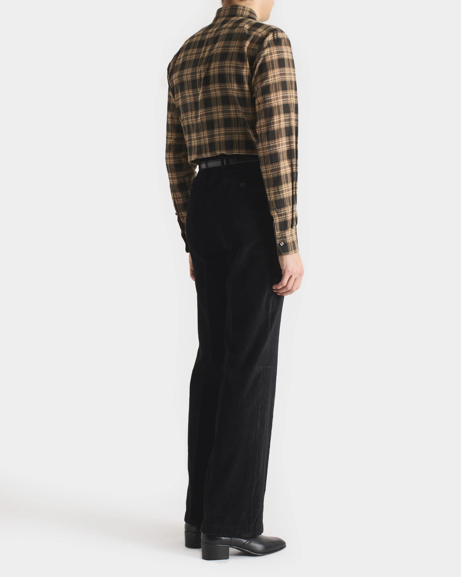 CHEMISE COL CLASSIQUE EN VOILE DE COTON - TAUPE FONCÉ ET CARREAUX BEIGE - Image 3