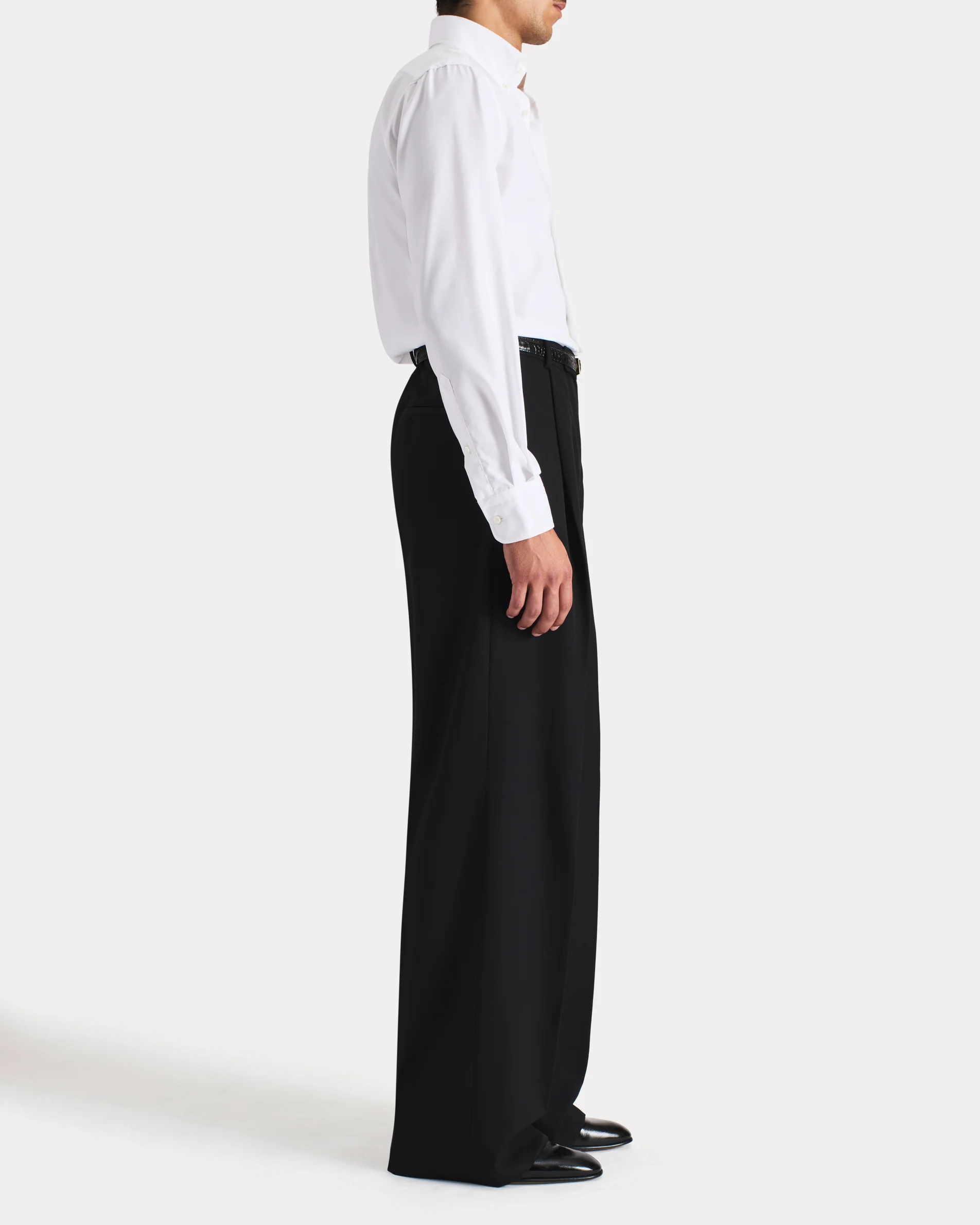 CHEMISE COL LARGE BOUTONNÉ EN PINPOINT DE COTON  - BLANCHE - Image 3