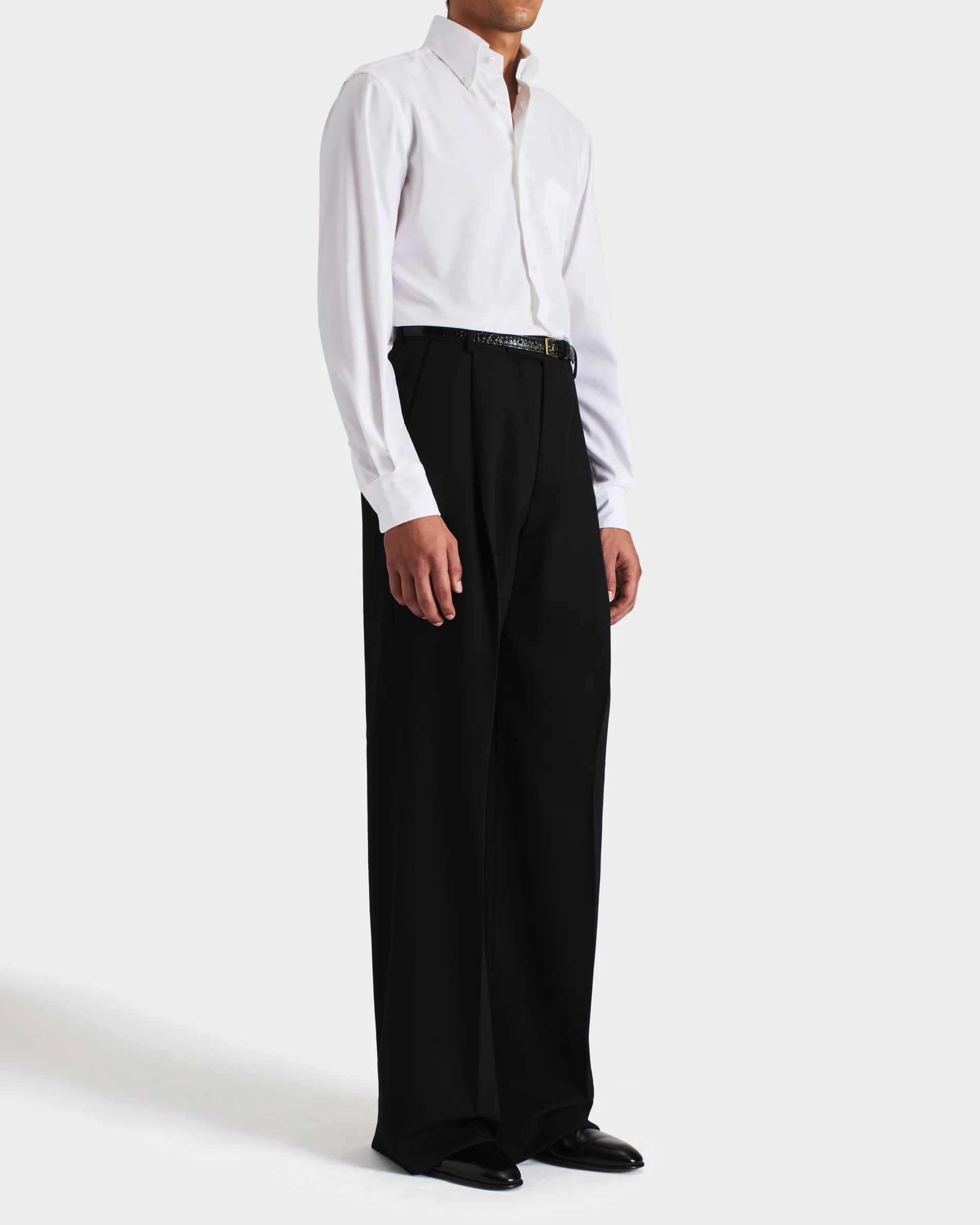 CHEMISE COL LARGE BOUTONNÉ EN PINPOINT DE COTON  - BLANCHE - Image 4