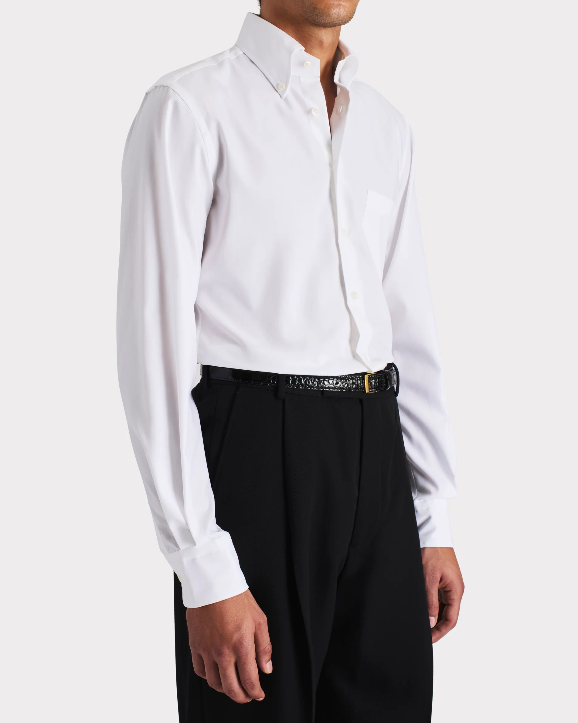 CHEMISE COL LARGE BOUTONNÉ EN PINPOINT DE COTON  - BLANCHE - Image 6