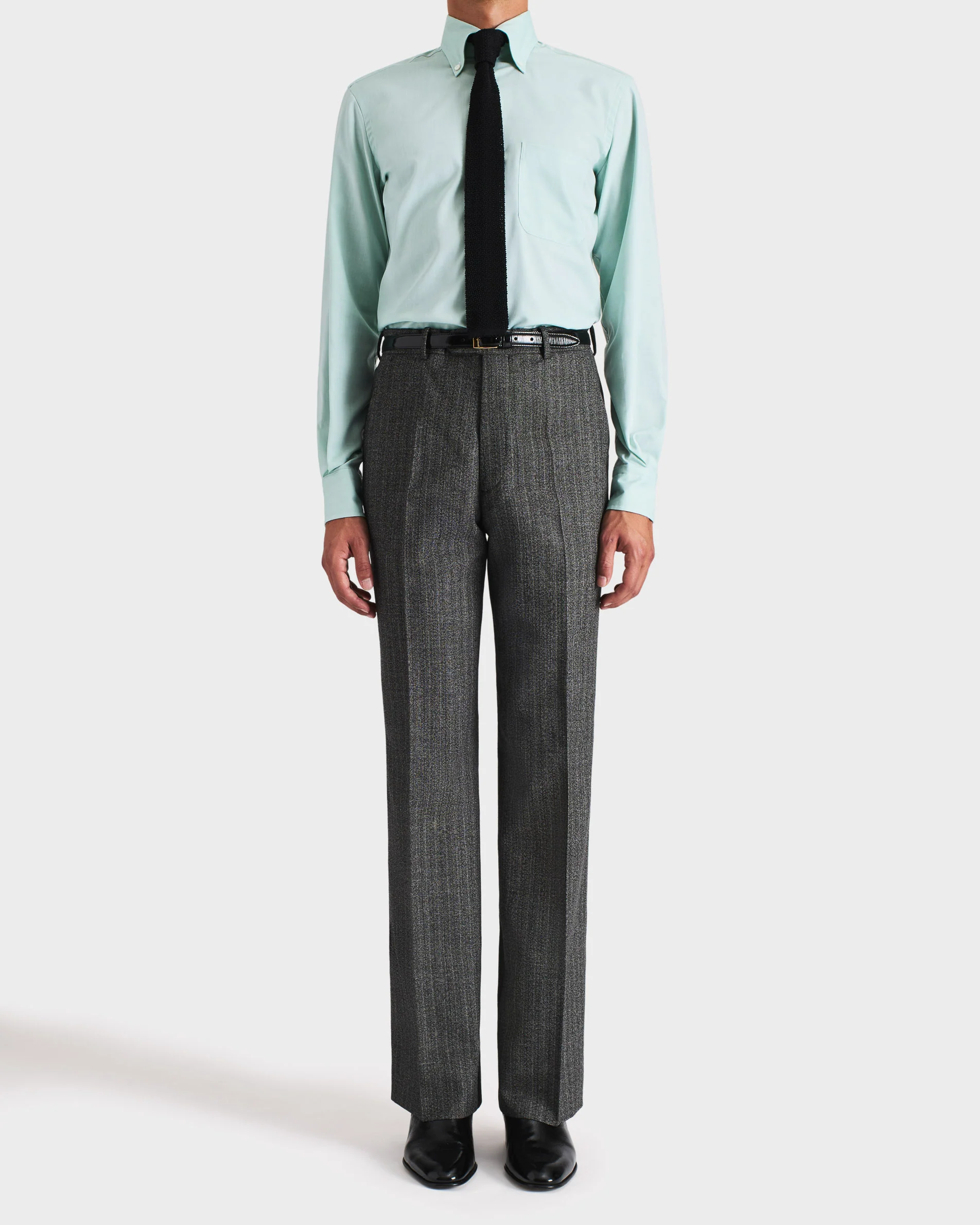 CHEMISE COL LARGE BOUTONNĂ EN PINPOINT DE COTON - MENTHE - Image 4
