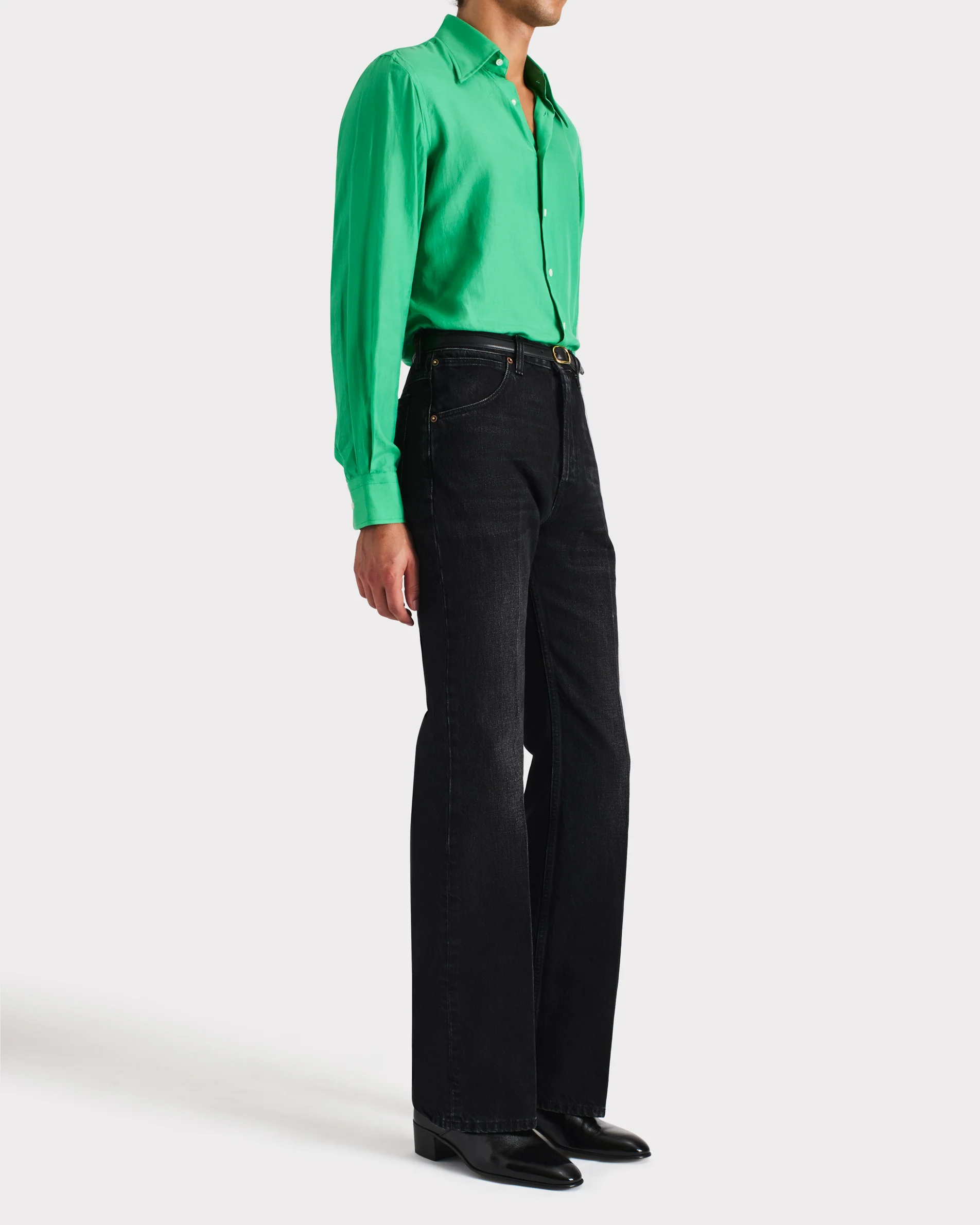 CHEMISE COL LARGE EN COTON ET SOIE - VERT KELLY - Image 5