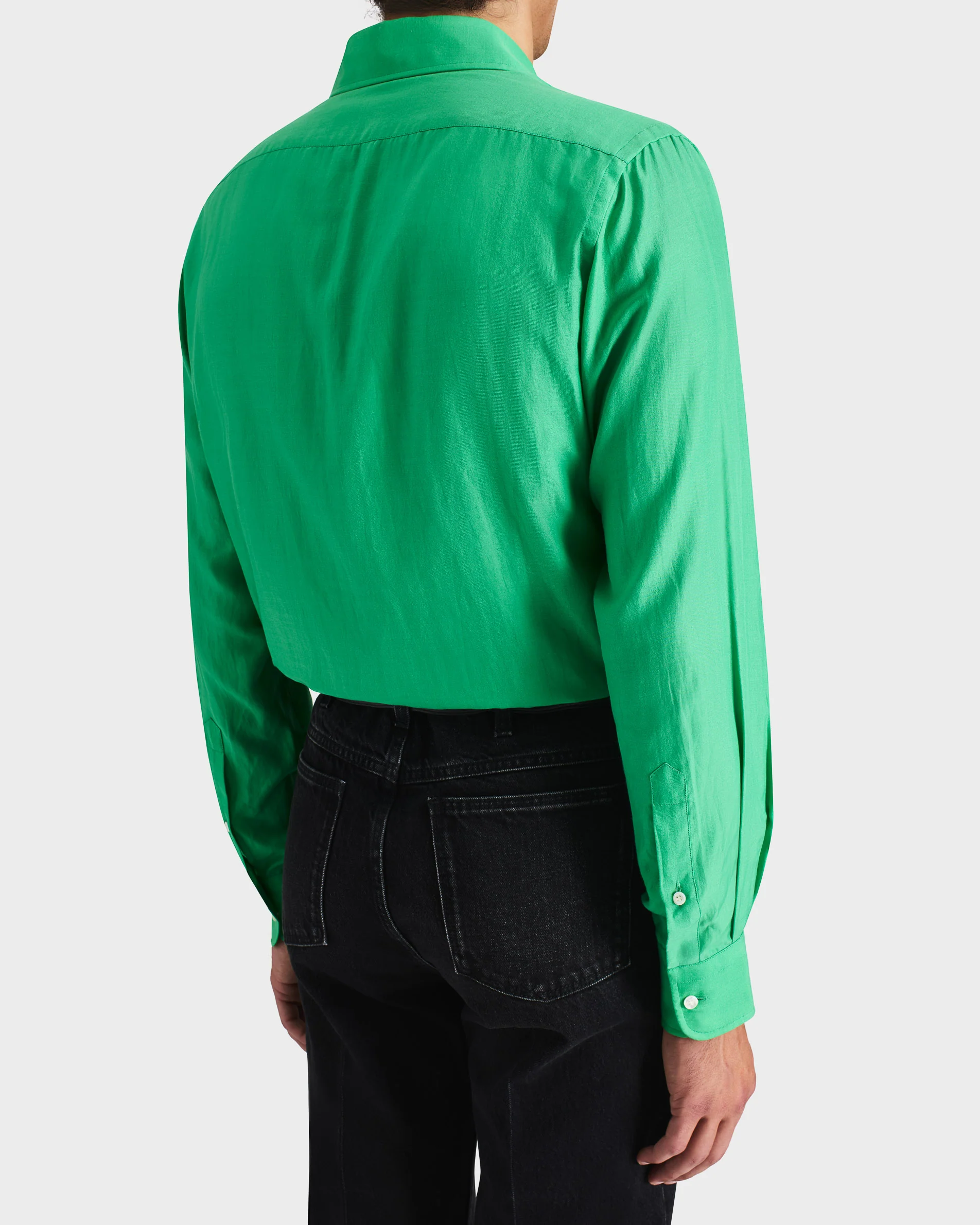 CHEMISE COL LARGE EN COTON ET SOIE - VERT KELLY - Image 6