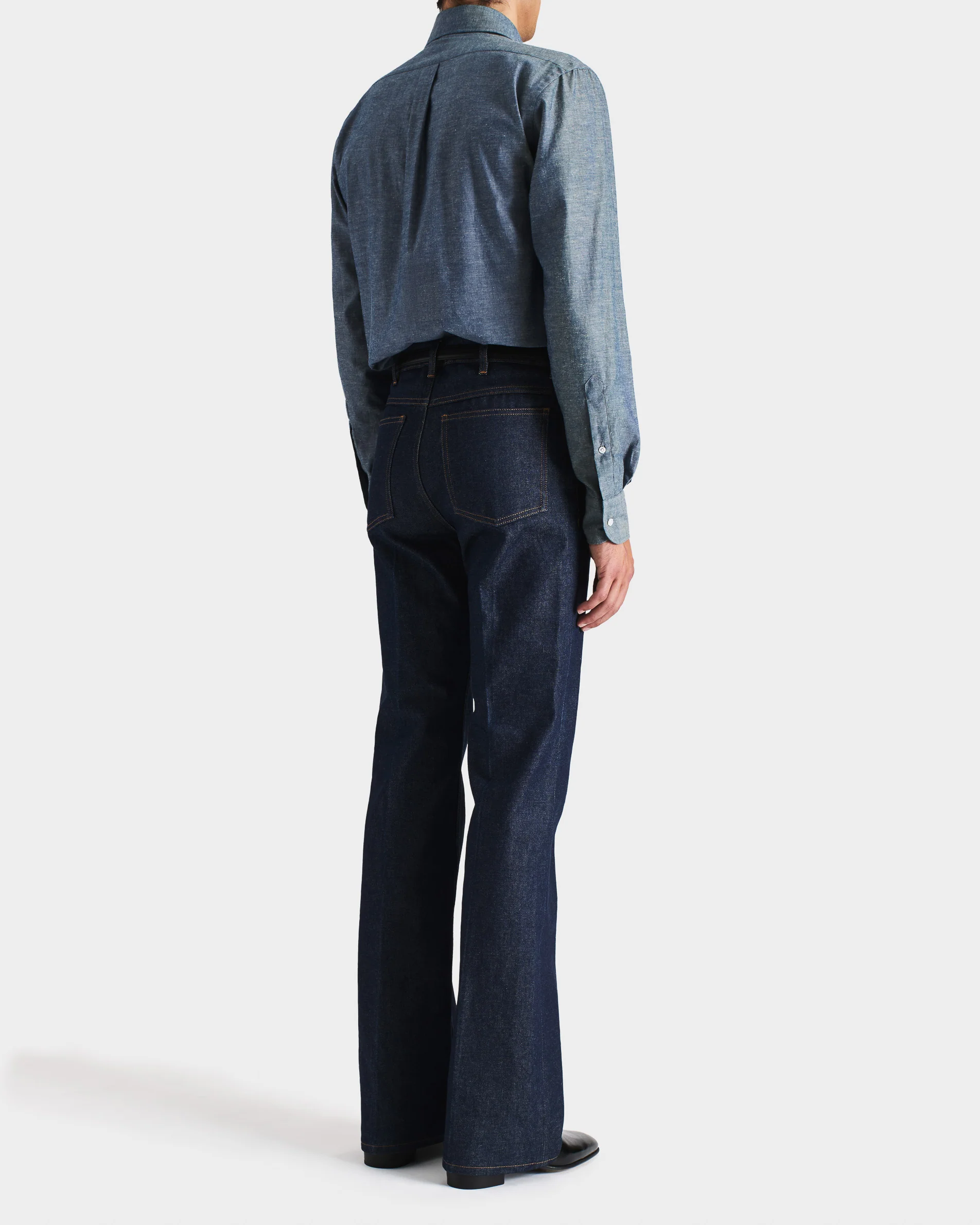 CHEMISE COL LARGE EN CHAMBRAY DE COTON ET LIN - BLEU FONCĂ - Image 3