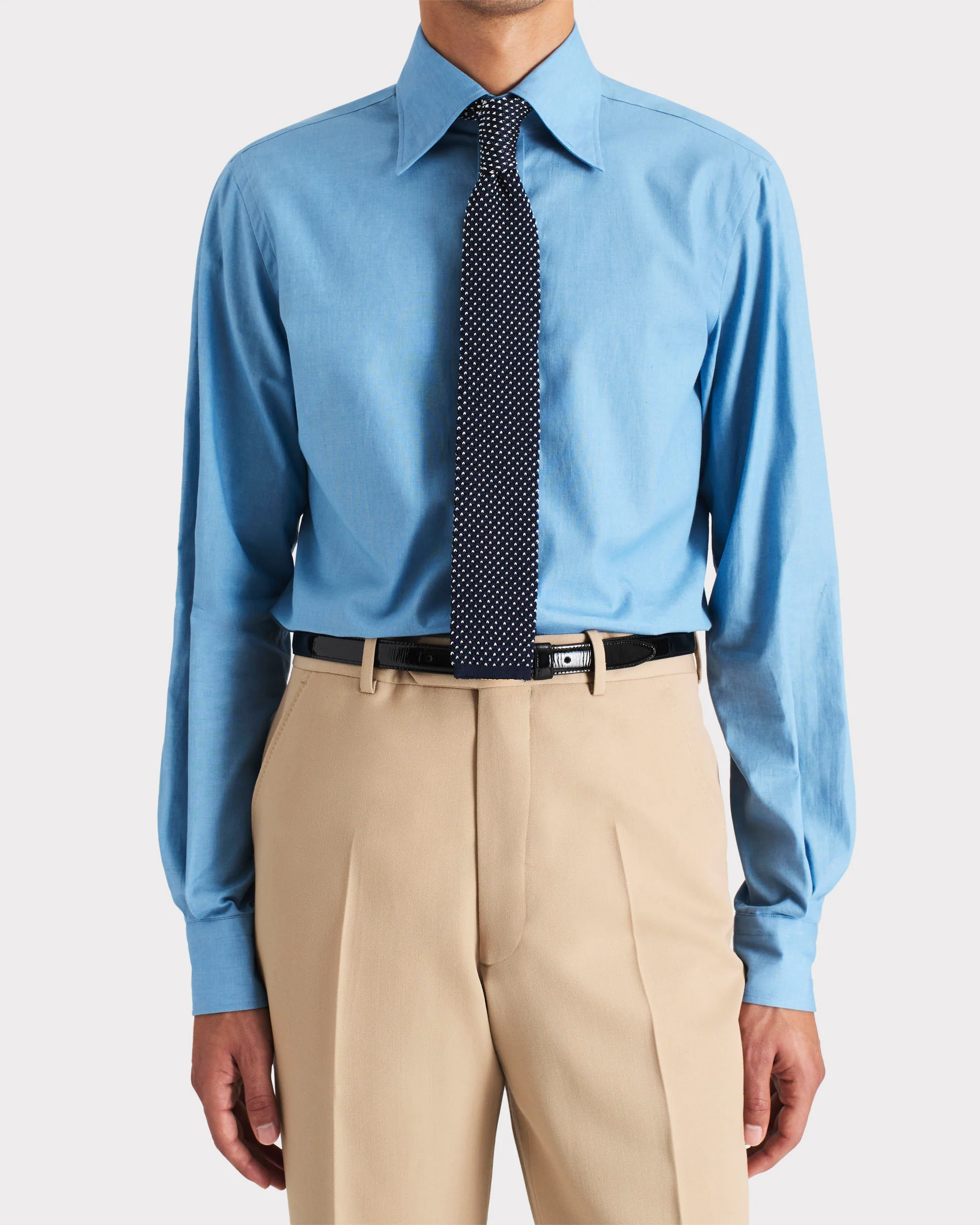CHEMISE COL LARGE EN CHAMBRAY DE COTON - BLEUE