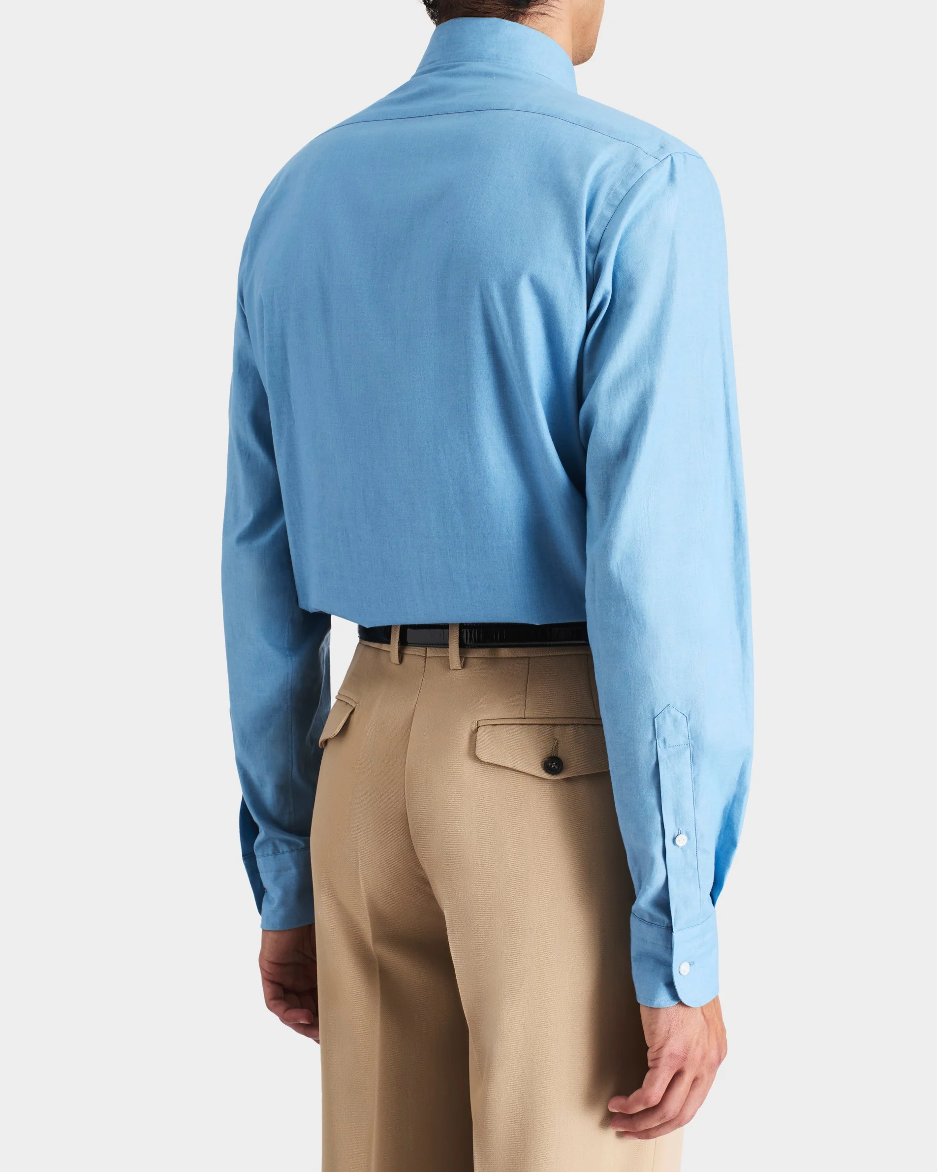 CHEMISE COL LARGE EN CHAMBRAY DE COTON - BLEUE - Image 3