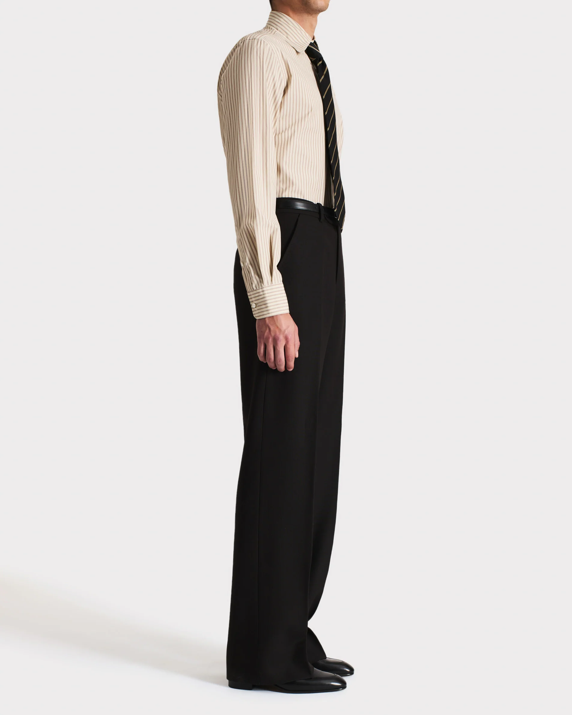 CHEMISE COL LARGE EN POPELINE DE COTON - BEIGE À RAYURES - Image 3