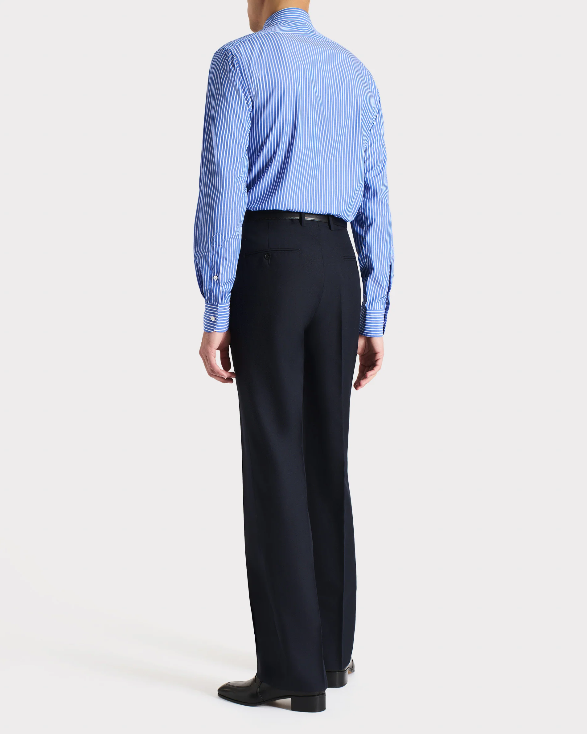 CHEMISE COL LARGE EN POPELINE DE COTON - BLEUE Ă RAYURES BLANCHES - Image 5