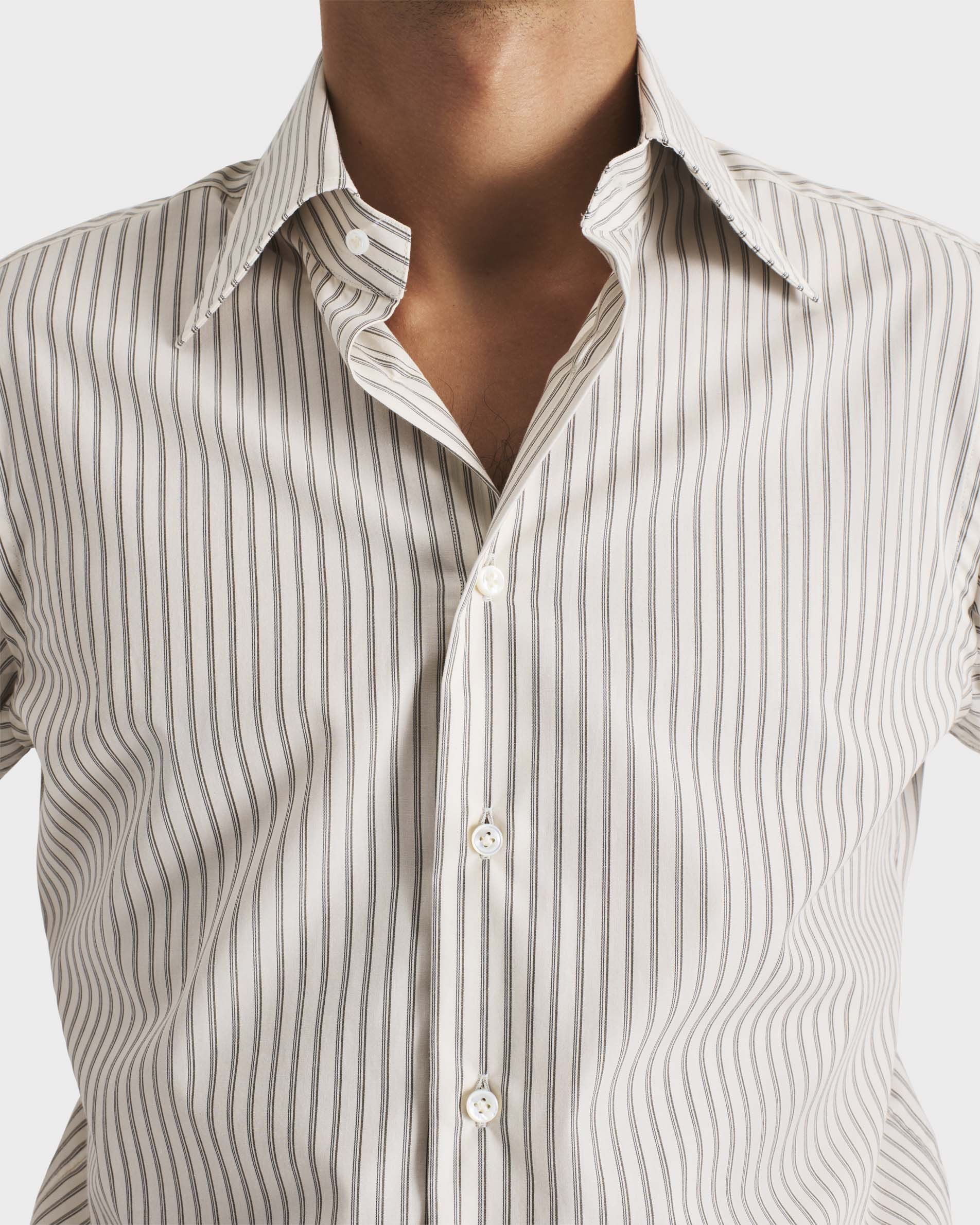 CHEMISE COL LARGE EN POPELINE DE COTON - BLANC CASSÉ À RAYURES - Image 2