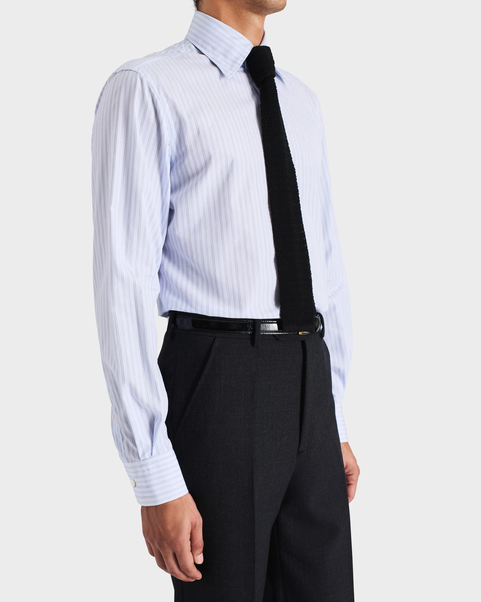 CHEMISE COL LARGE EN POPELINE DE COTON  - BLEU CLAIR À RAYURES - Image 6