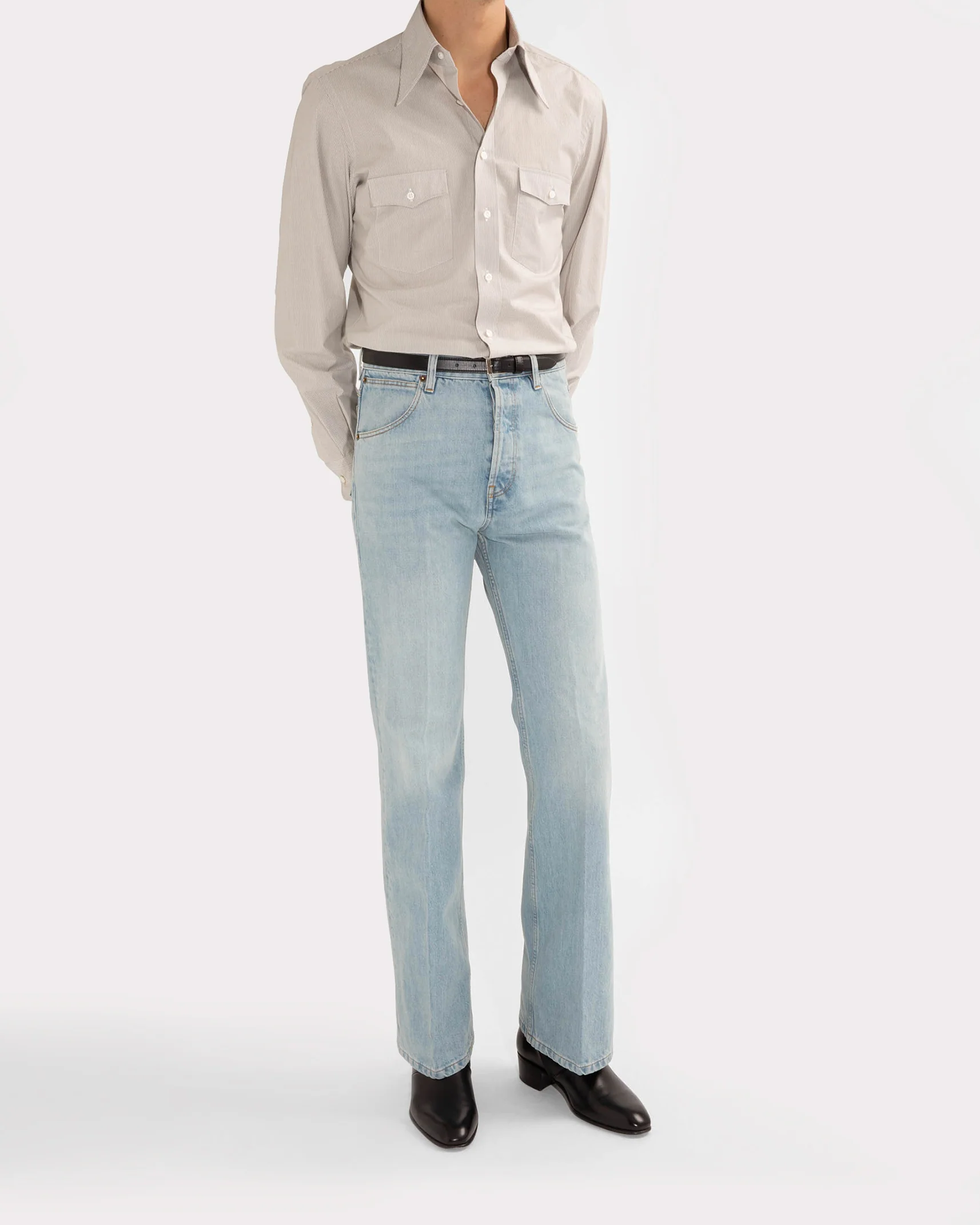 CHEMISE COL LARGE EN POPELINE DE COTON - RAYURES GRISES ET BLANCHES - Image 4