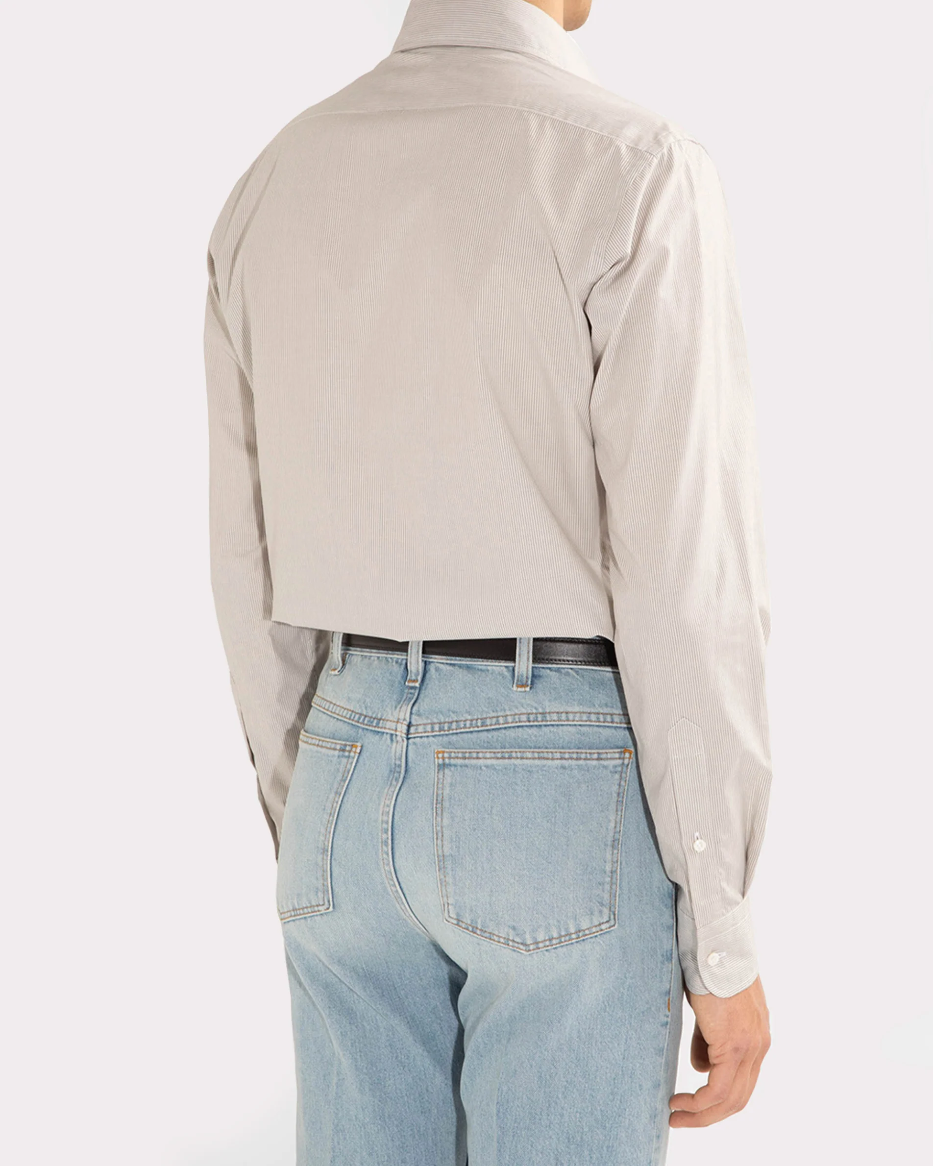 CHEMISE COL LARGE EN POPELINE DE COTON - RAYURES GRISES ET BLANCHES - Image 5