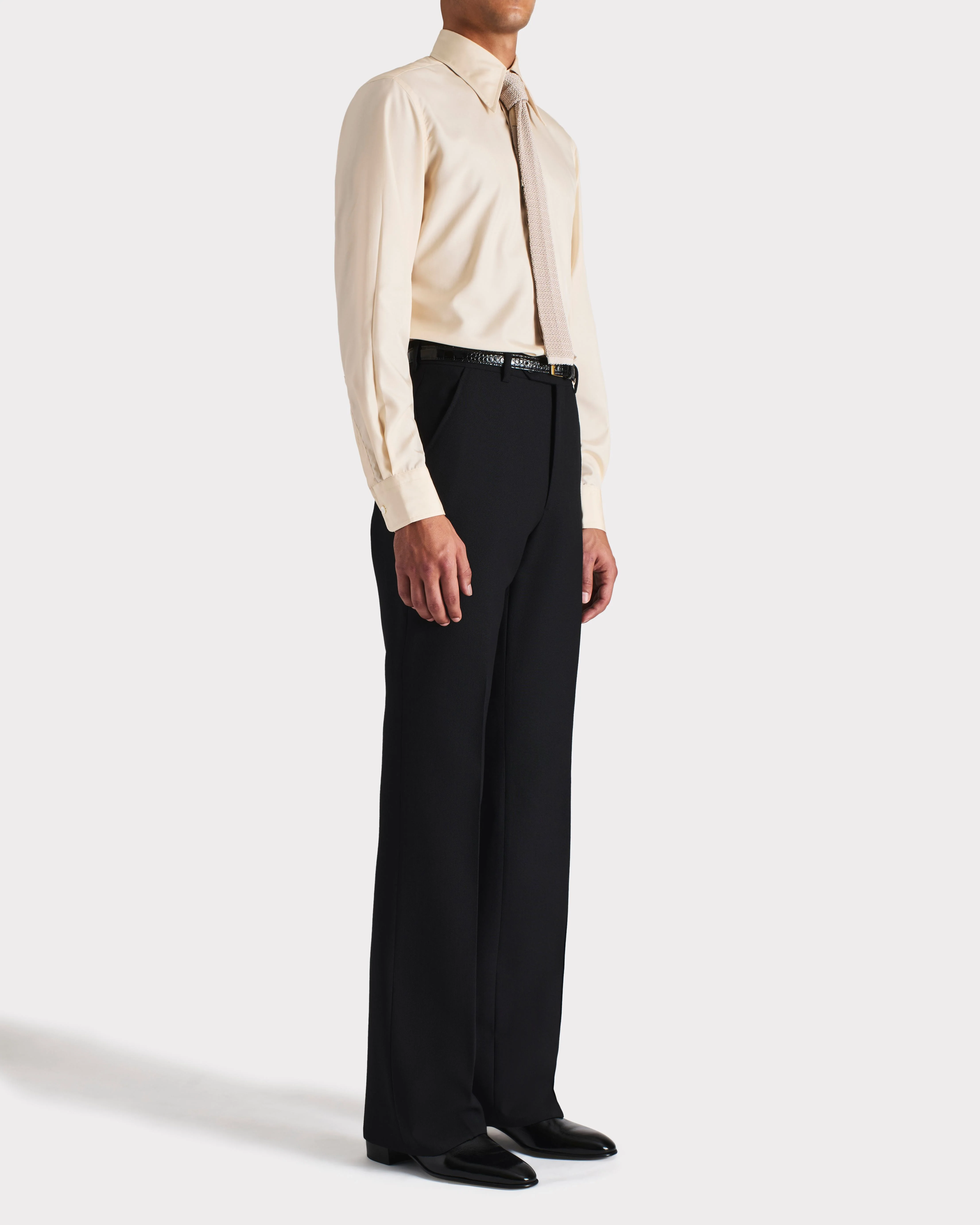 CHEMISE COL LARGE EN POPELINE DE SOIE - VANILLE - Image 3