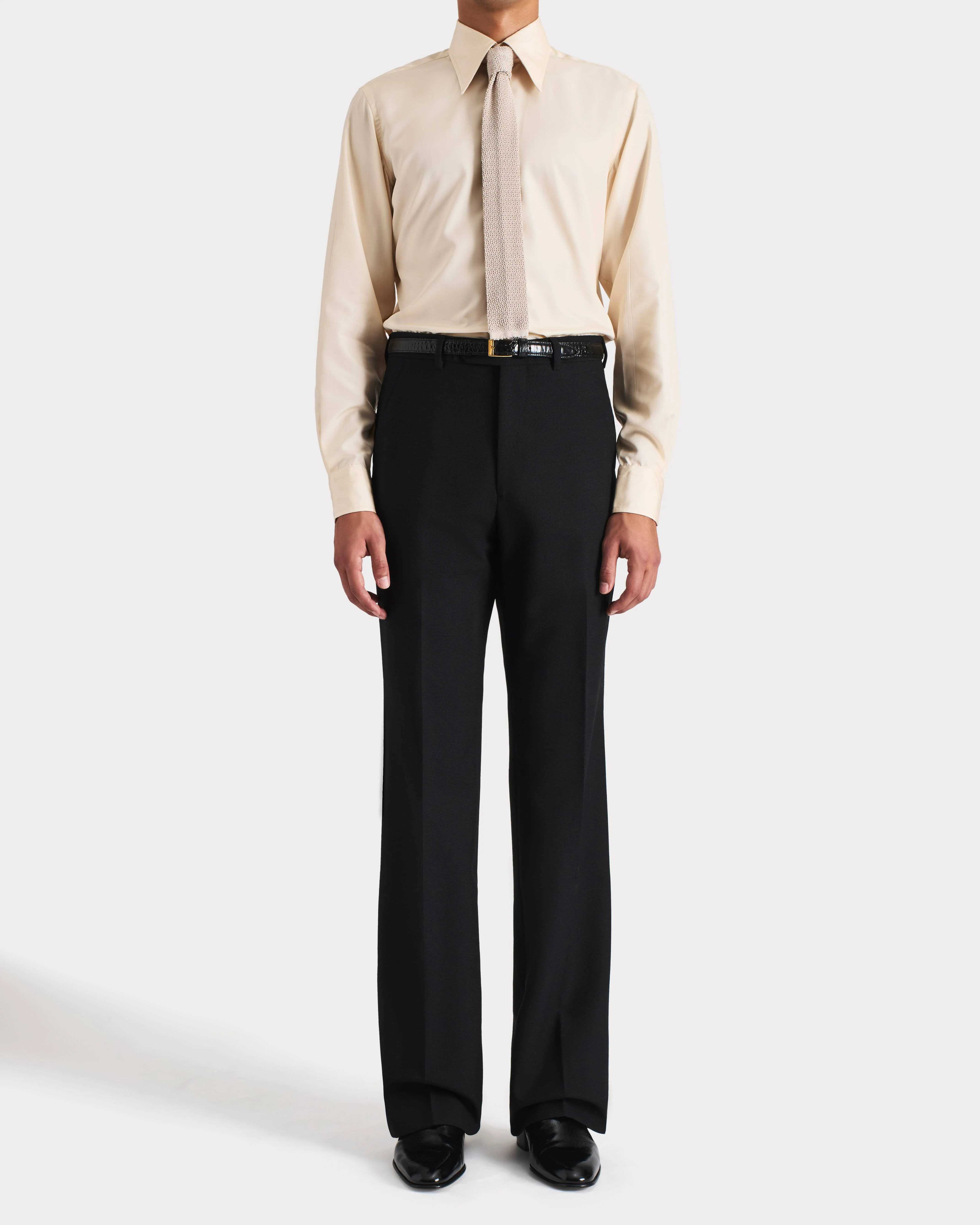 CHEMISE COL LARGE EN POPELINE DE SOIE - VANILLE - Image 4