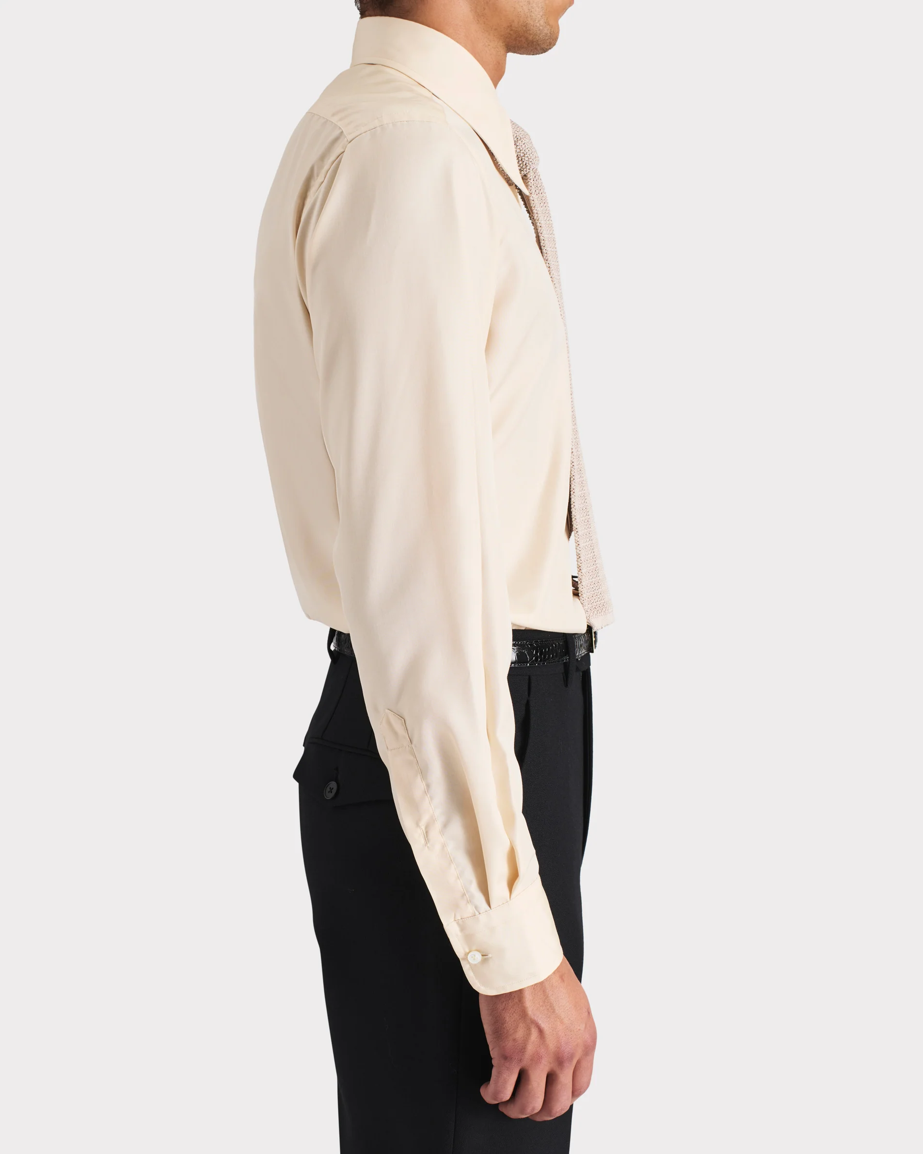 CHEMISE COL LARGE EN POPELINE DE SOIE - VANILLE - Image 5