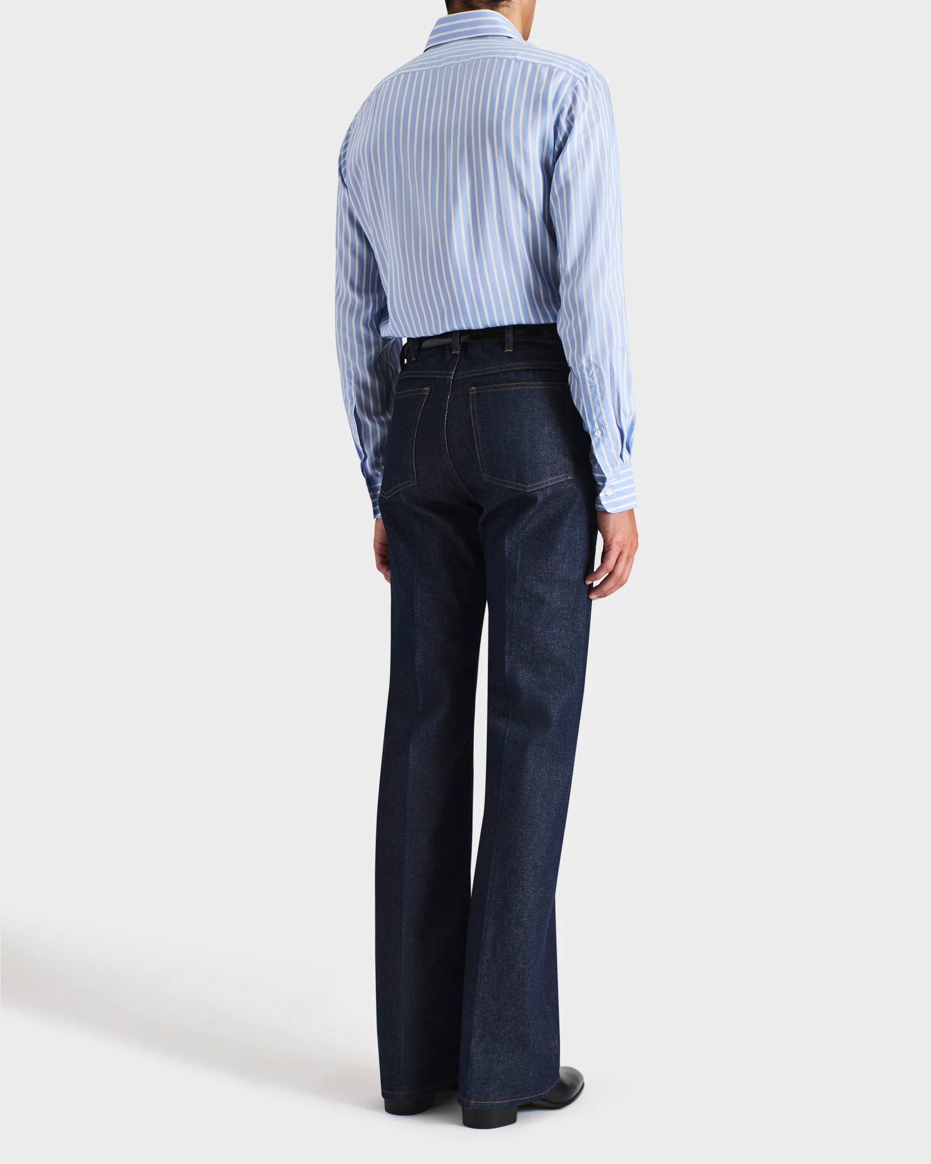 CHEMISE COL LARGE EN POPELINE DE SOIE - RAYURES BOUCHER BLEUE ET BLANCHE - Image 3