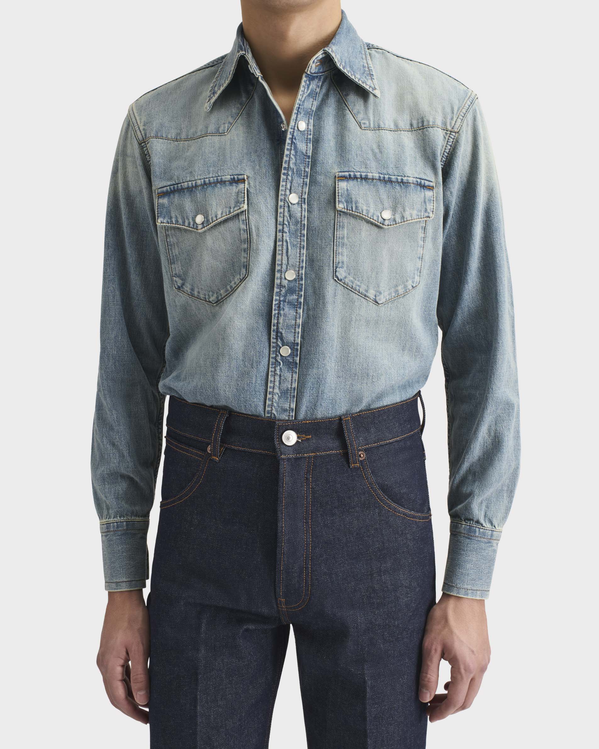 CHEMISE WESTERN EN DENIM DE COTON SELVEDGE - BLEUE DÉLAVÉ - Image 3