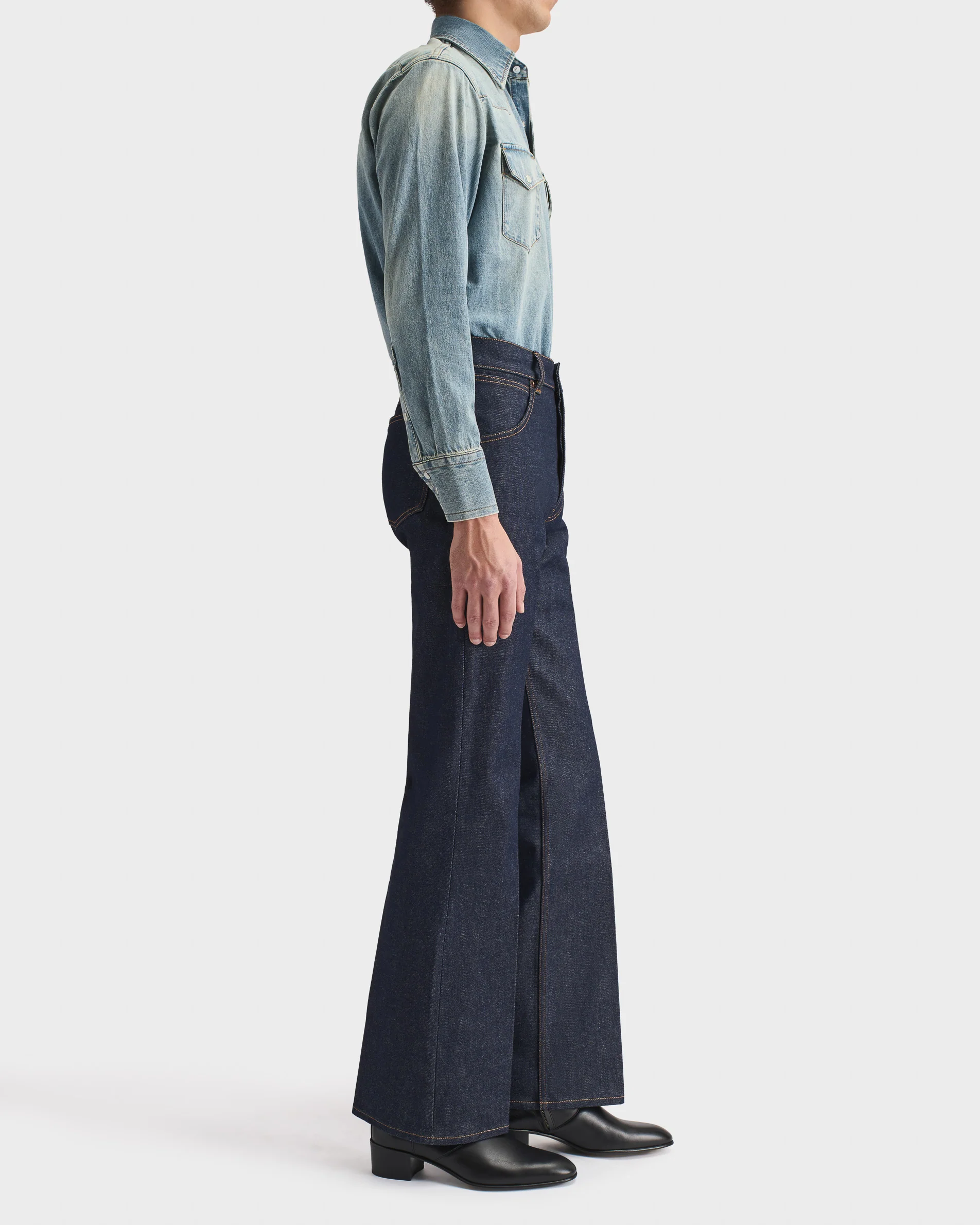 CHEMISE WESTERN EN DENIM DE COTON SELVEDGE - BLEUE DÉLAVÉ - Image 4