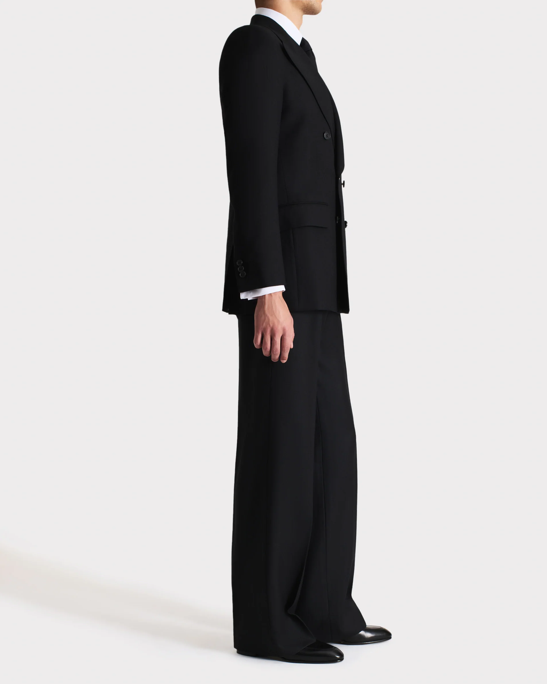 COSTUME CROISÉ EN SERGÉ DE LAINE - NOIR - Image 3