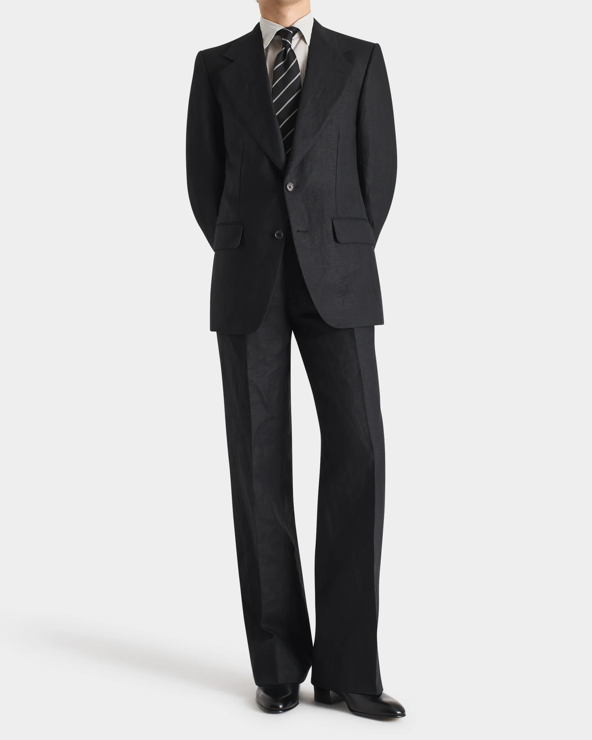 COSTUME DROIT EN LIN - NOIR - Image 7