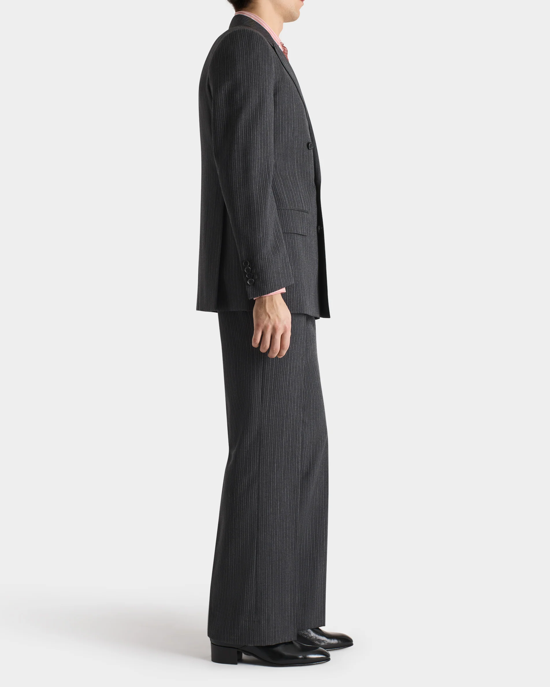 COSTUME CROISĂ EN SERGĂ DE LAINE - ANTHRACITE Ă RAYURES GRISES - Image 3