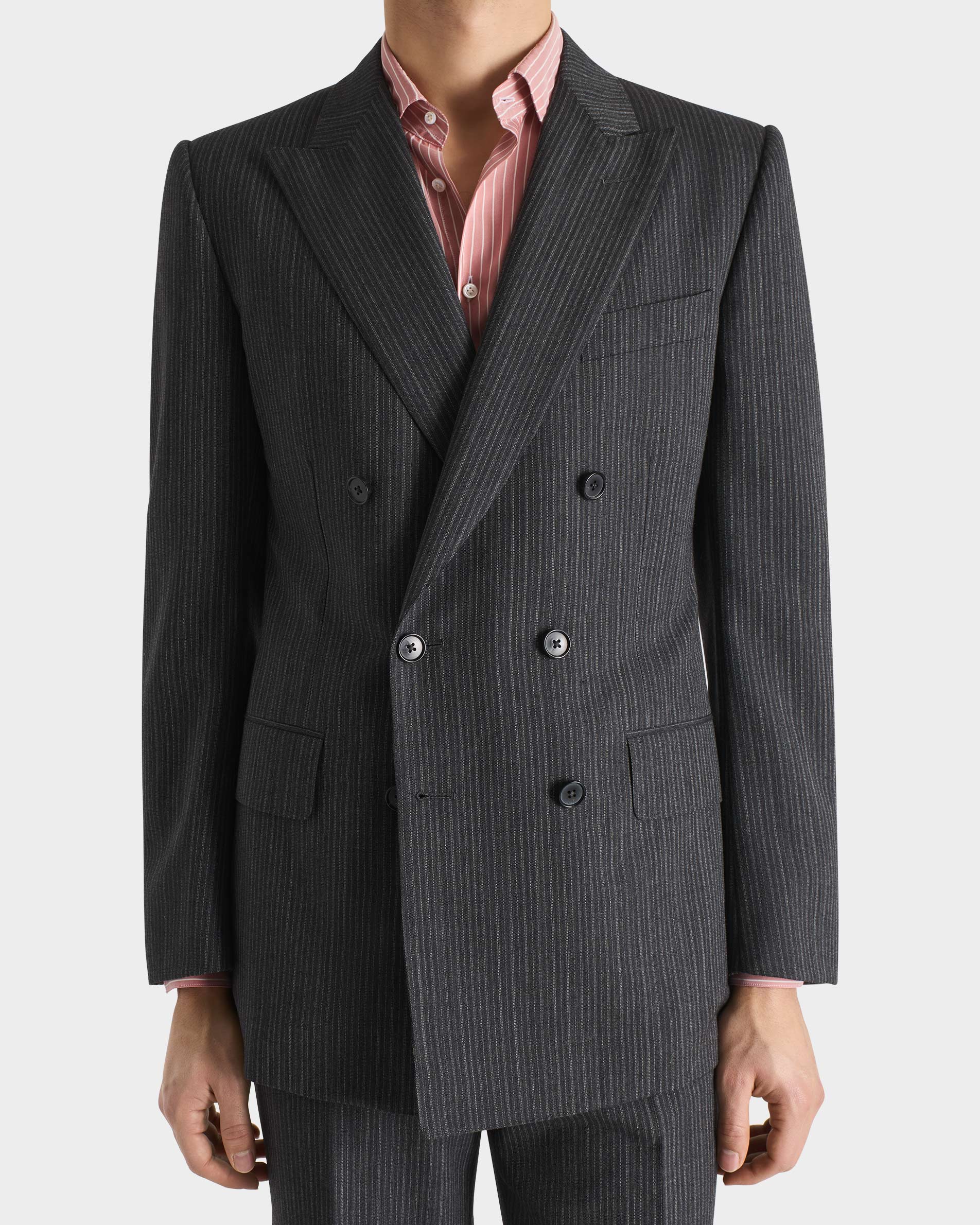 COSTUME CROISĂ EN SERGĂ DE LAINE - ANTHRACITE Ă RAYURES GRISES - Image 4
