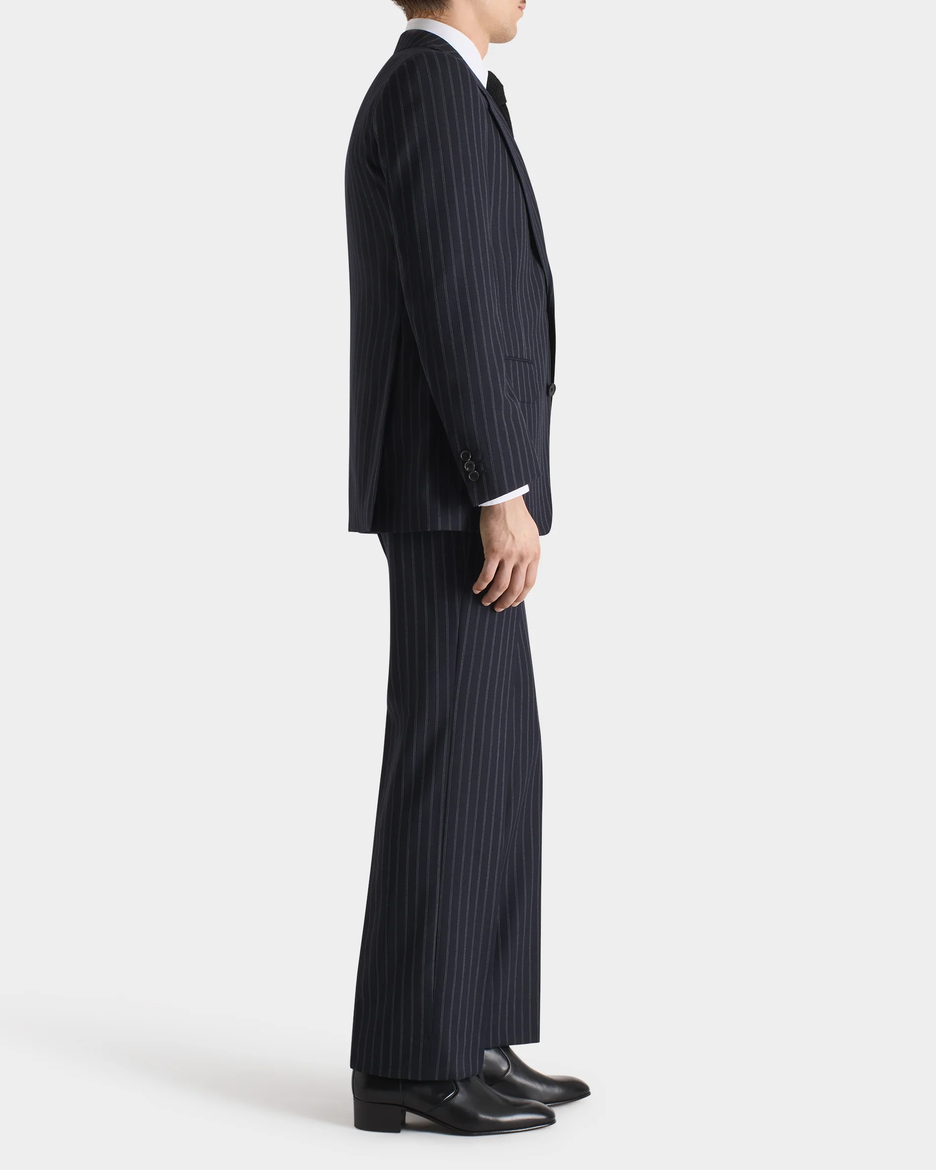 COSTUME DROIT EN SERGÉ DE LAINE - BLEU MARINE À RAYURES GRIS CLAIR - Image 3