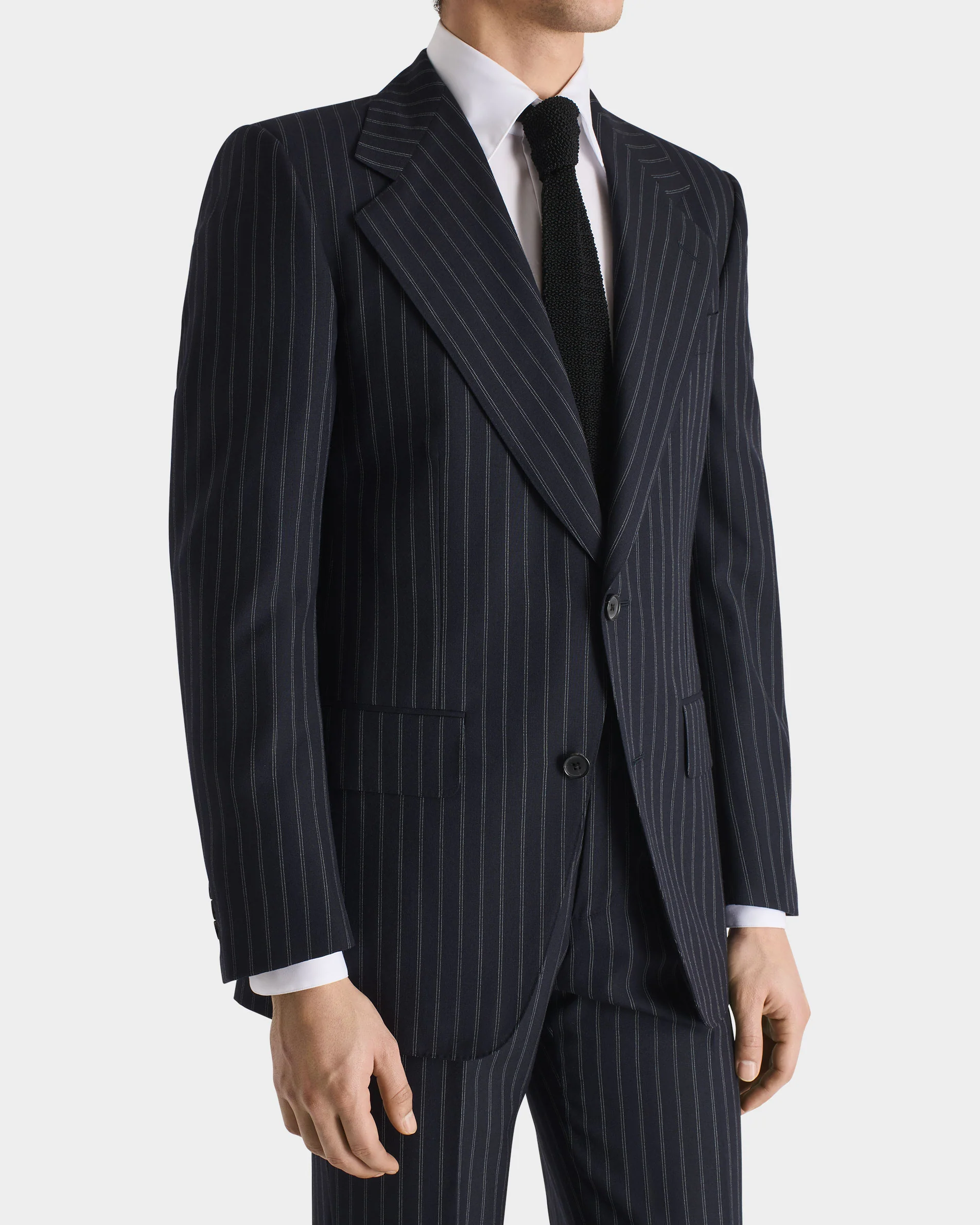 COSTUME DROIT EN SERGÉ DE LAINE - BLEU MARINE À RAYURES GRIS CLAIR - Image 4