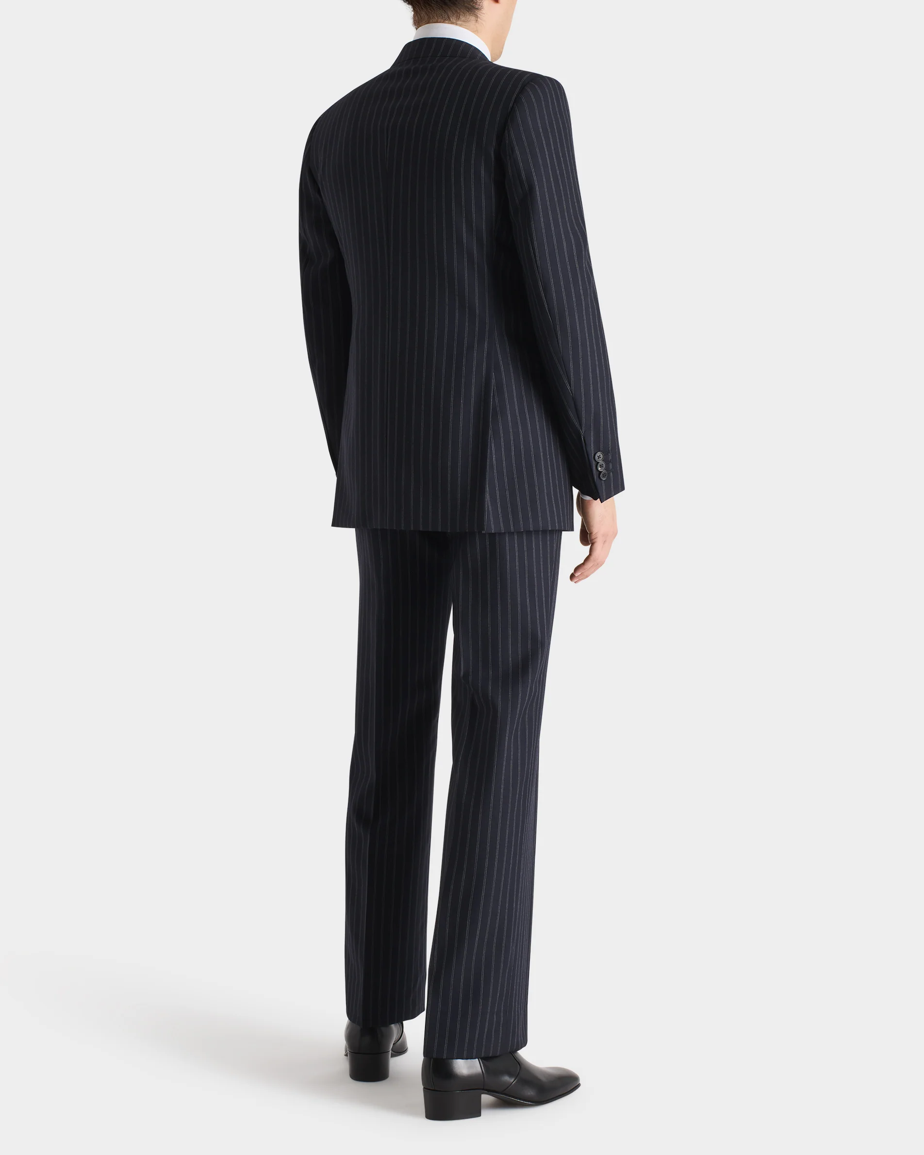 COSTUME DROIT EN SERGÉ DE LAINE - BLEU MARINE À RAYURES GRIS CLAIR - Image 5