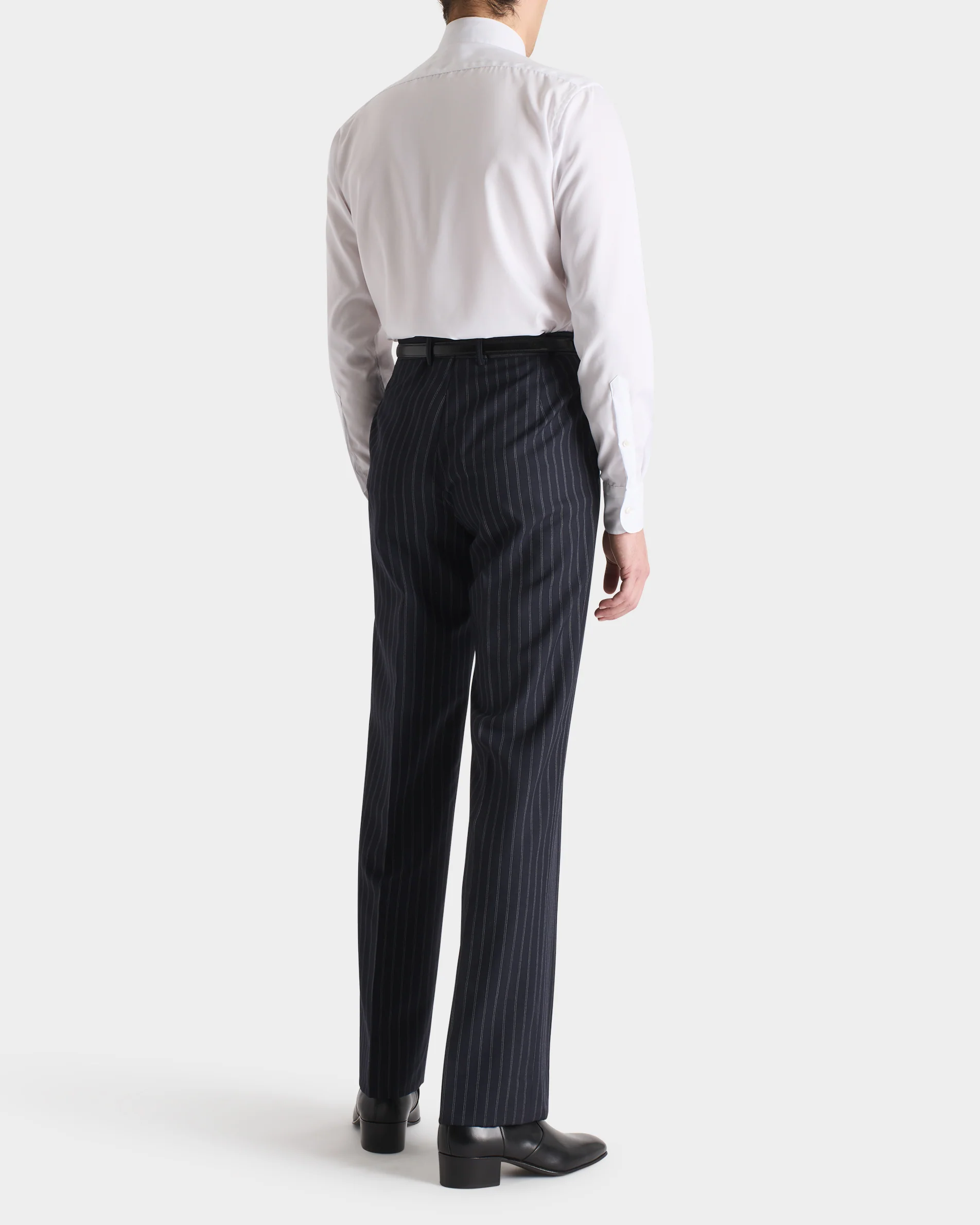 COSTUME DROIT EN SERGÉ DE LAINE - BLEU MARINE À RAYURES GRIS CLAIR - Image 6