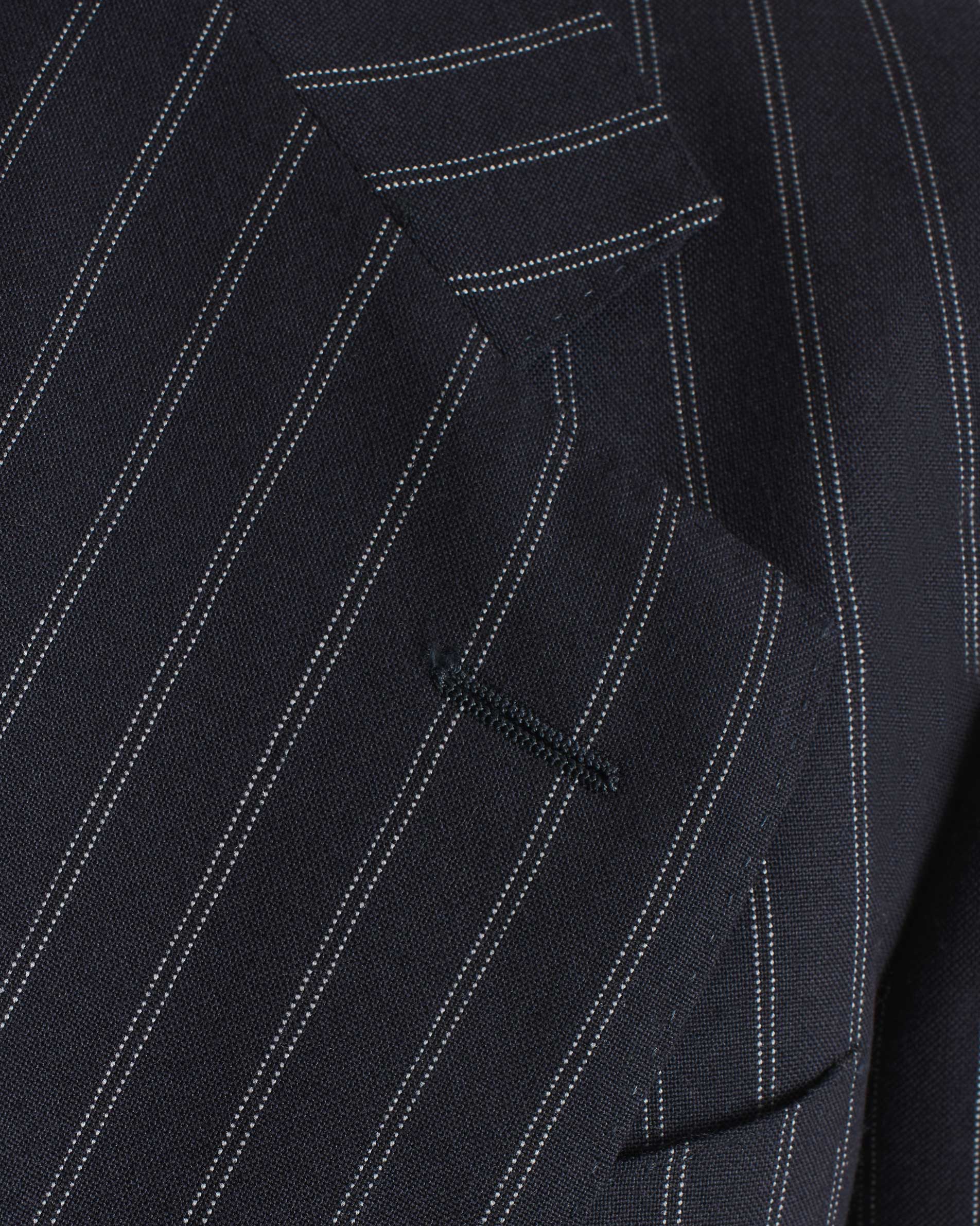 COSTUME DROIT EN SERGÉ DE LAINE - BLEU MARINE À RAYURES GRIS CLAIR - Image 7
